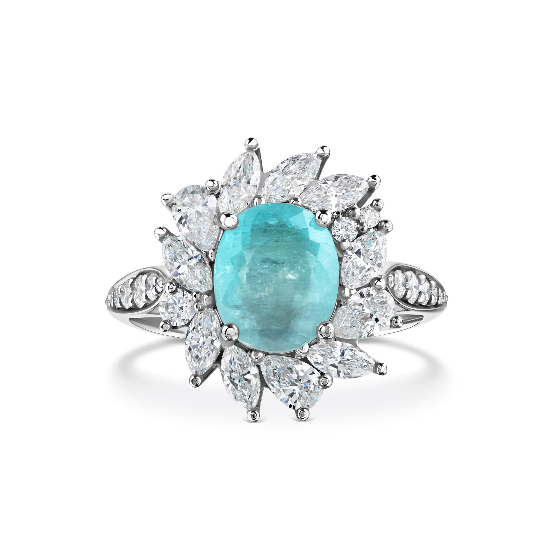 Кольцо с турмалином Параиба 1.95 карат в белом золоте от Parure Atelier