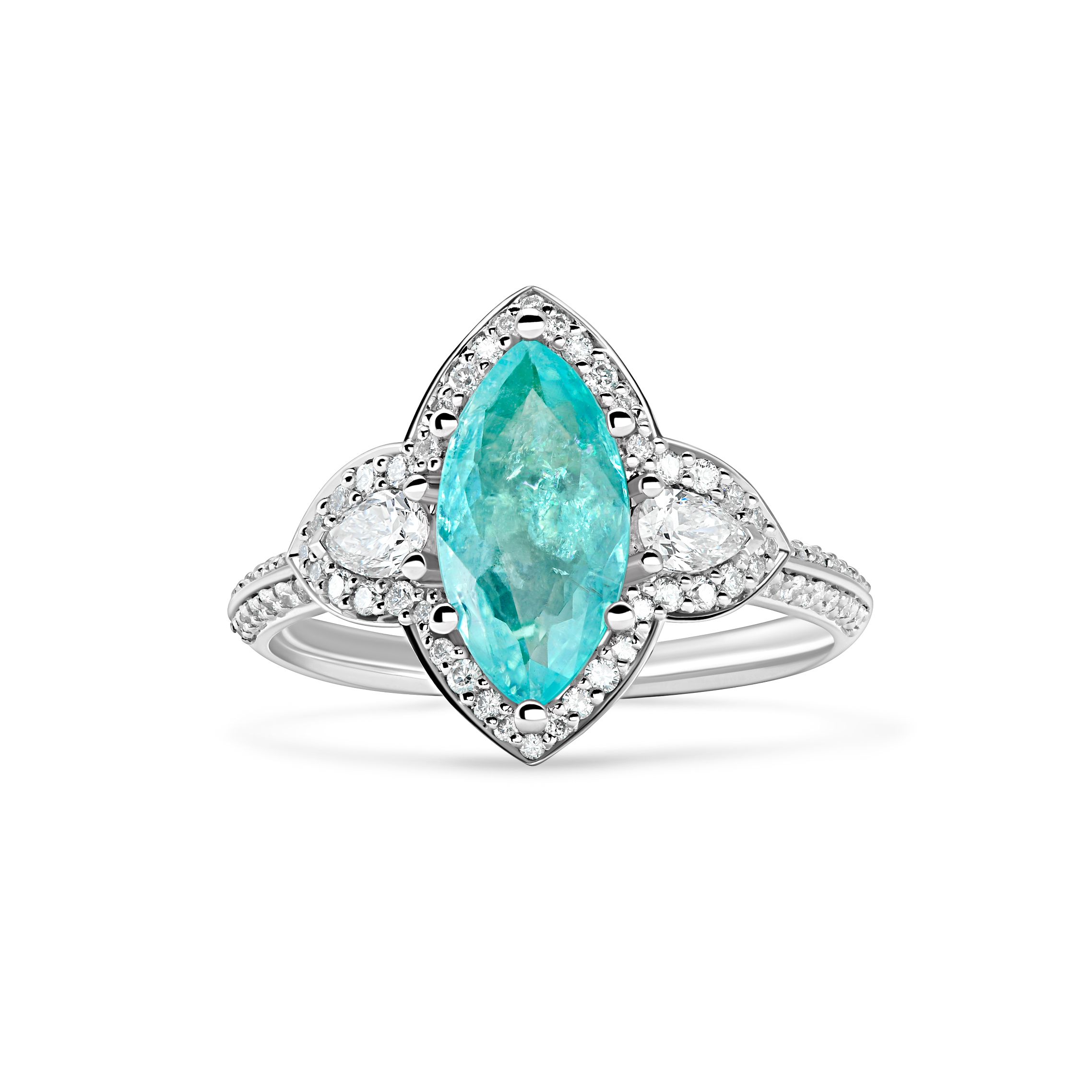 Кольцо из белого золота с турмалином Параиба 1.51 карат