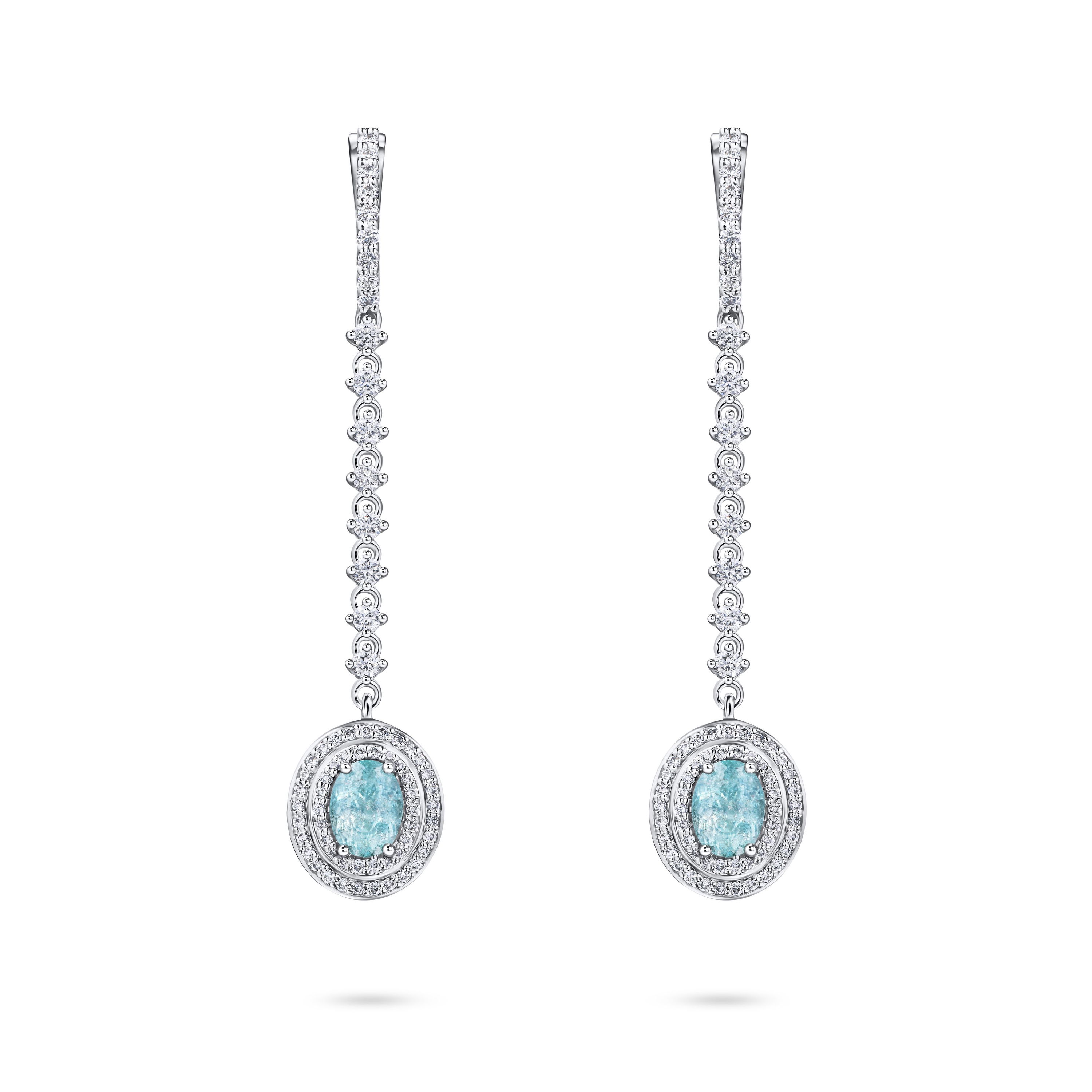 Серьги из белого золота с турмалинами Параиба 0.75 и 1.09 карат