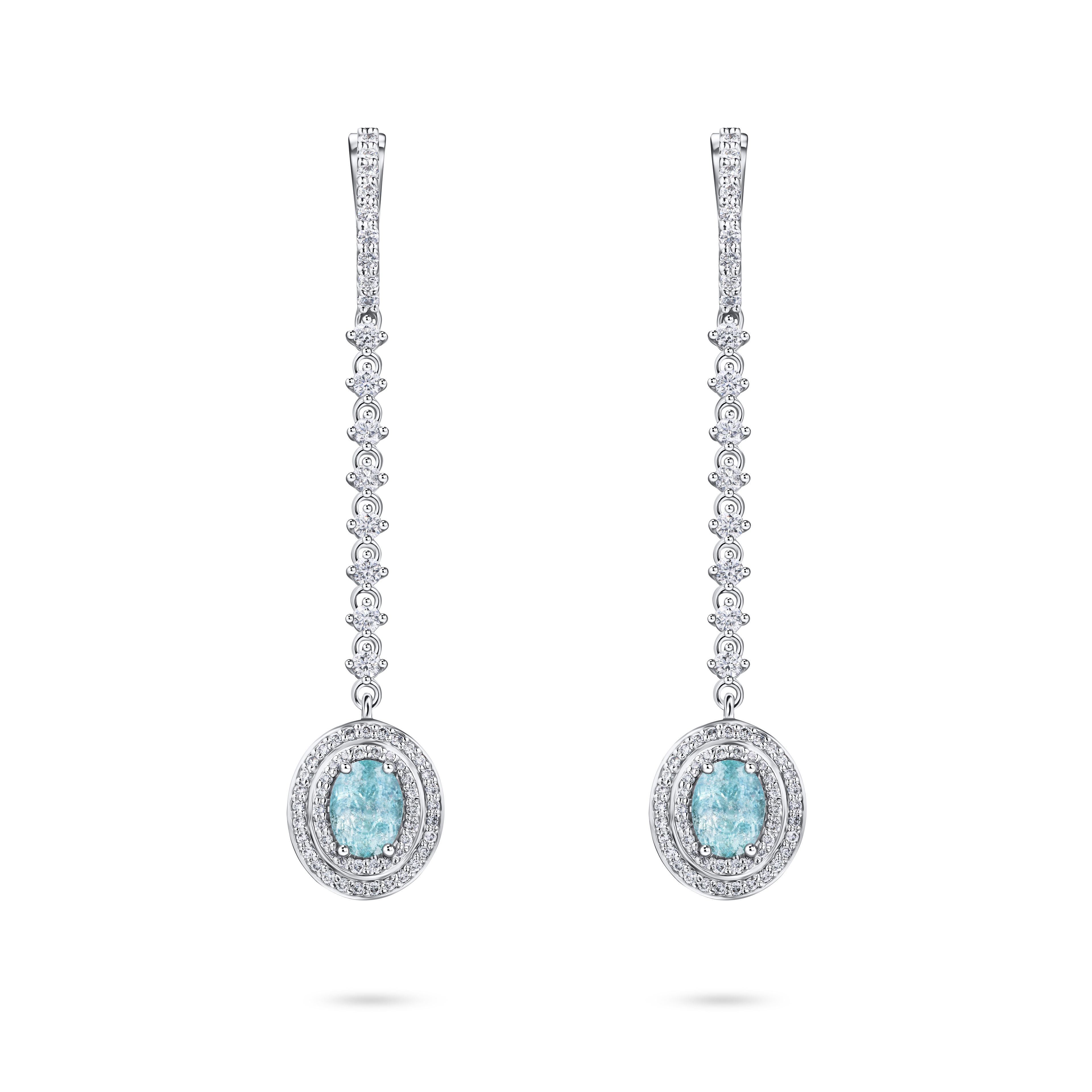 Серьги из белого золота с турмалинами Параиба 0.75 и 1.09 карат