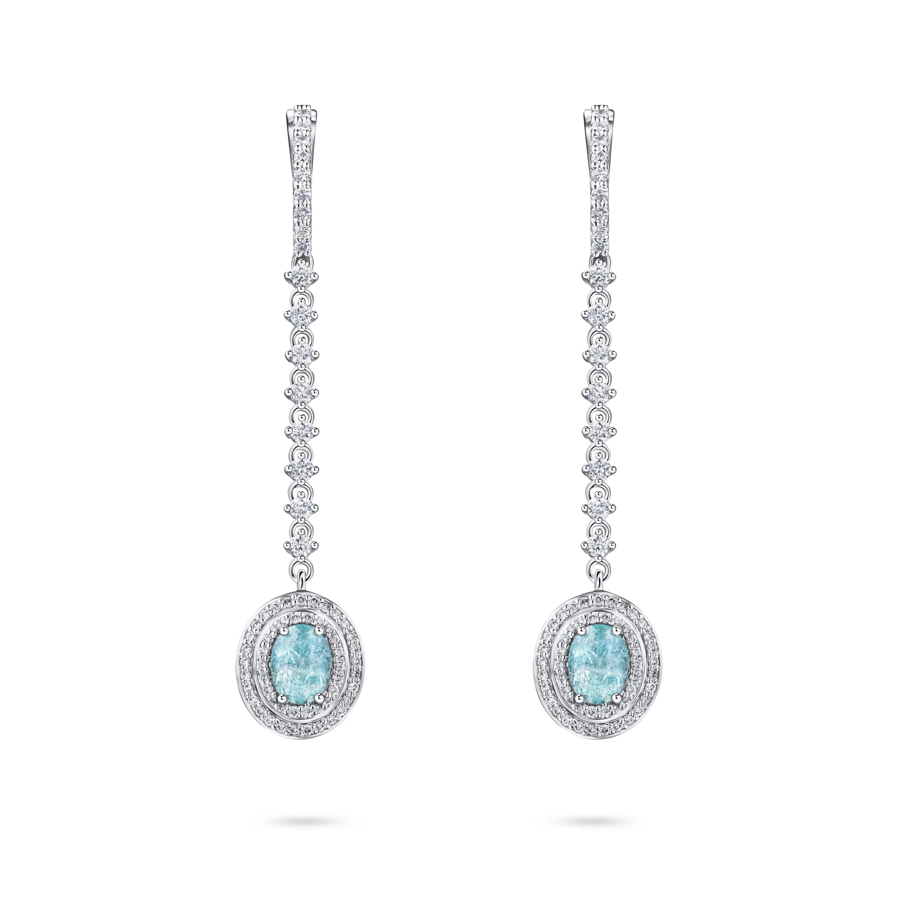 Серьги из белого золота с турмалинами Параиба 0.75 и 1.09 карат