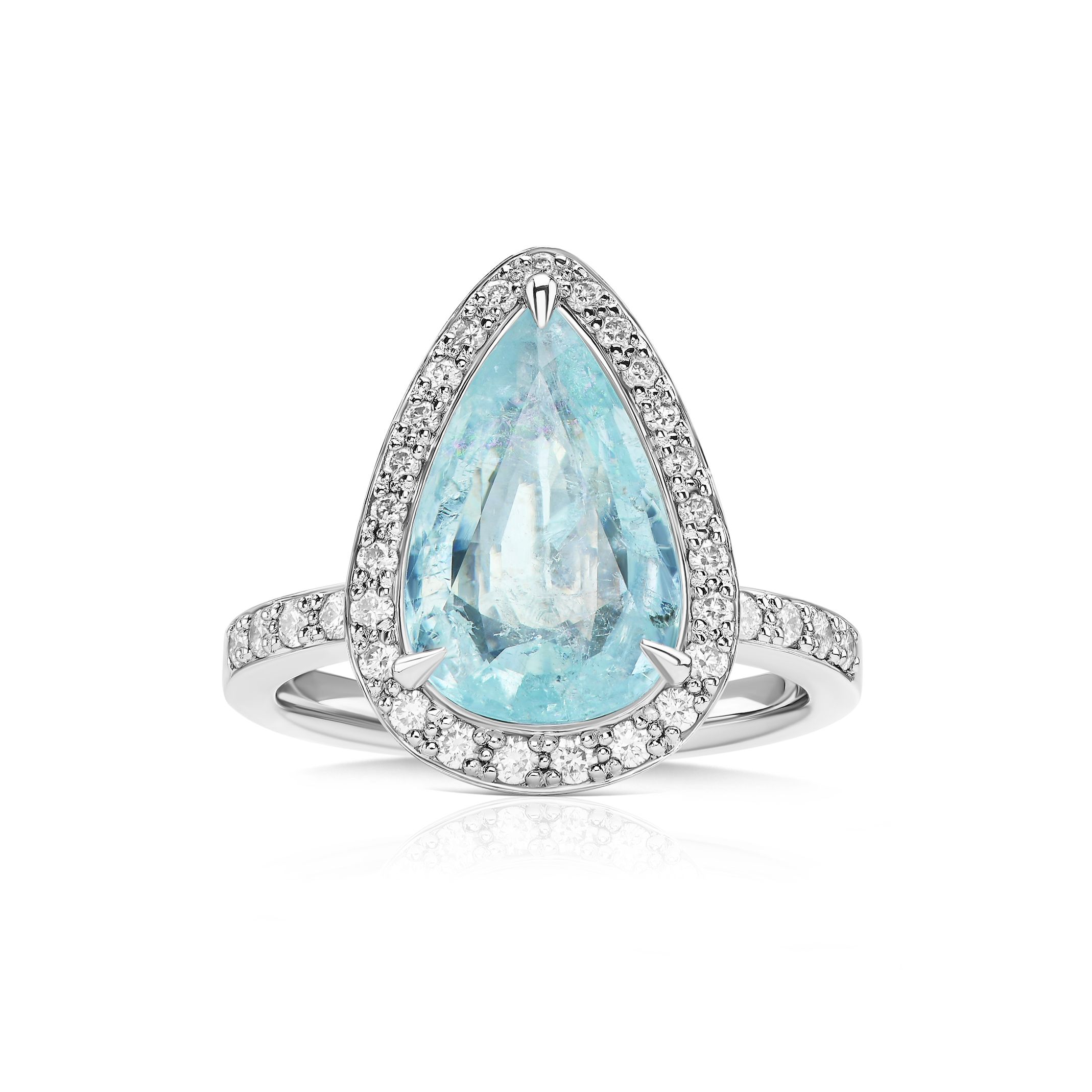 Кольцо с турмалином Параиба 3.15 карат в белом золоте