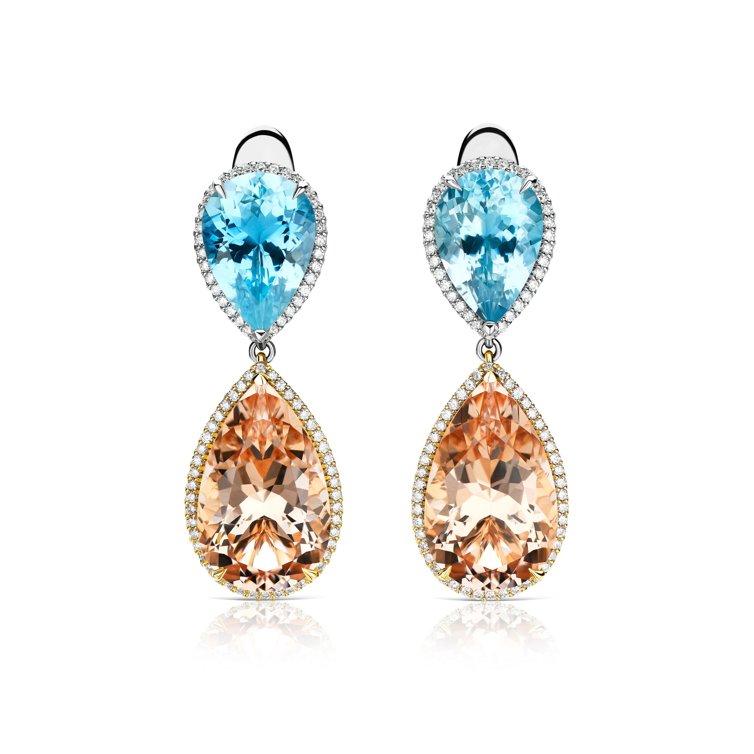 Серьги с аквамаринами и морганитами, общий вес 25,08 карата.