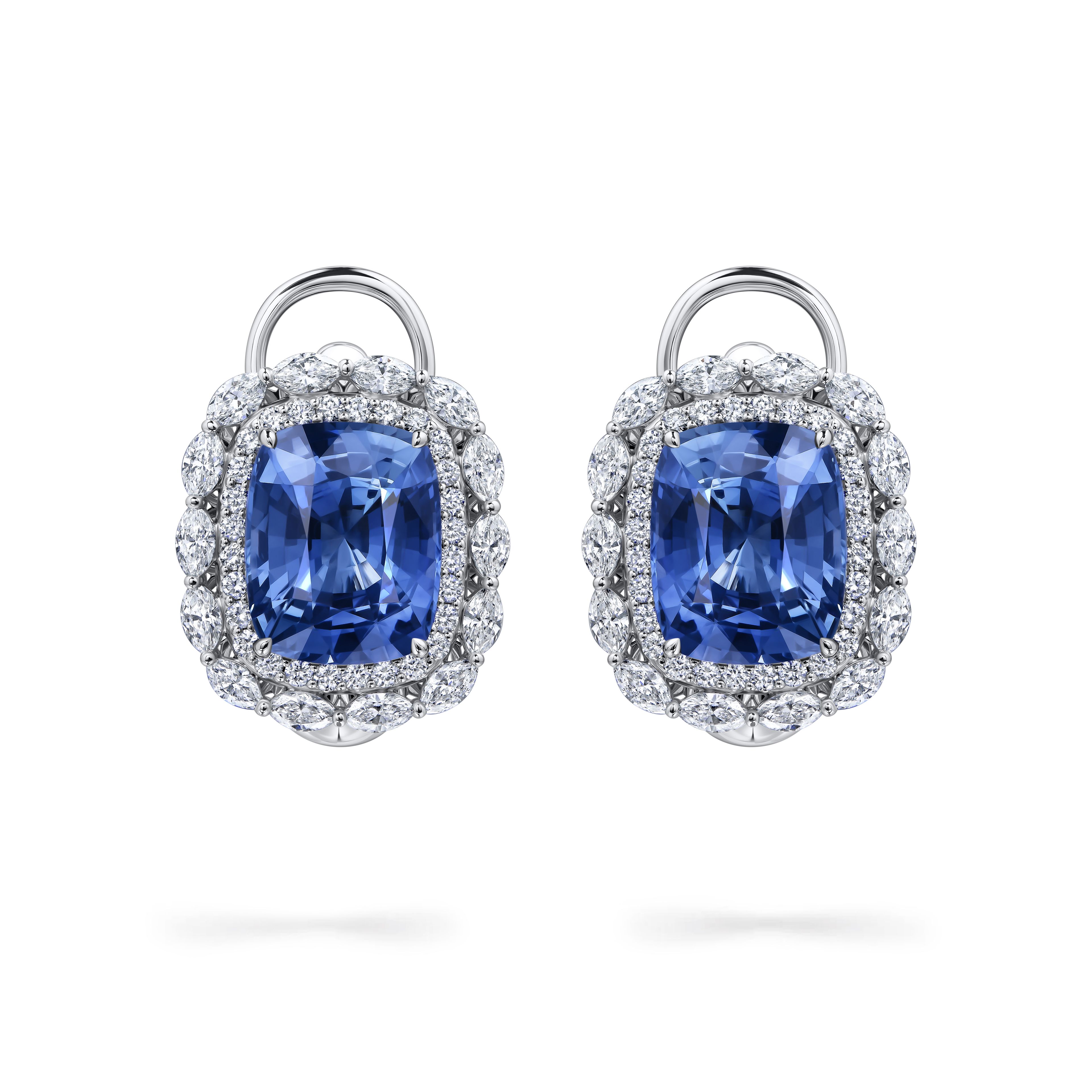 Серьги из белого золота с сапфирами 3.74 и 3.68 карата