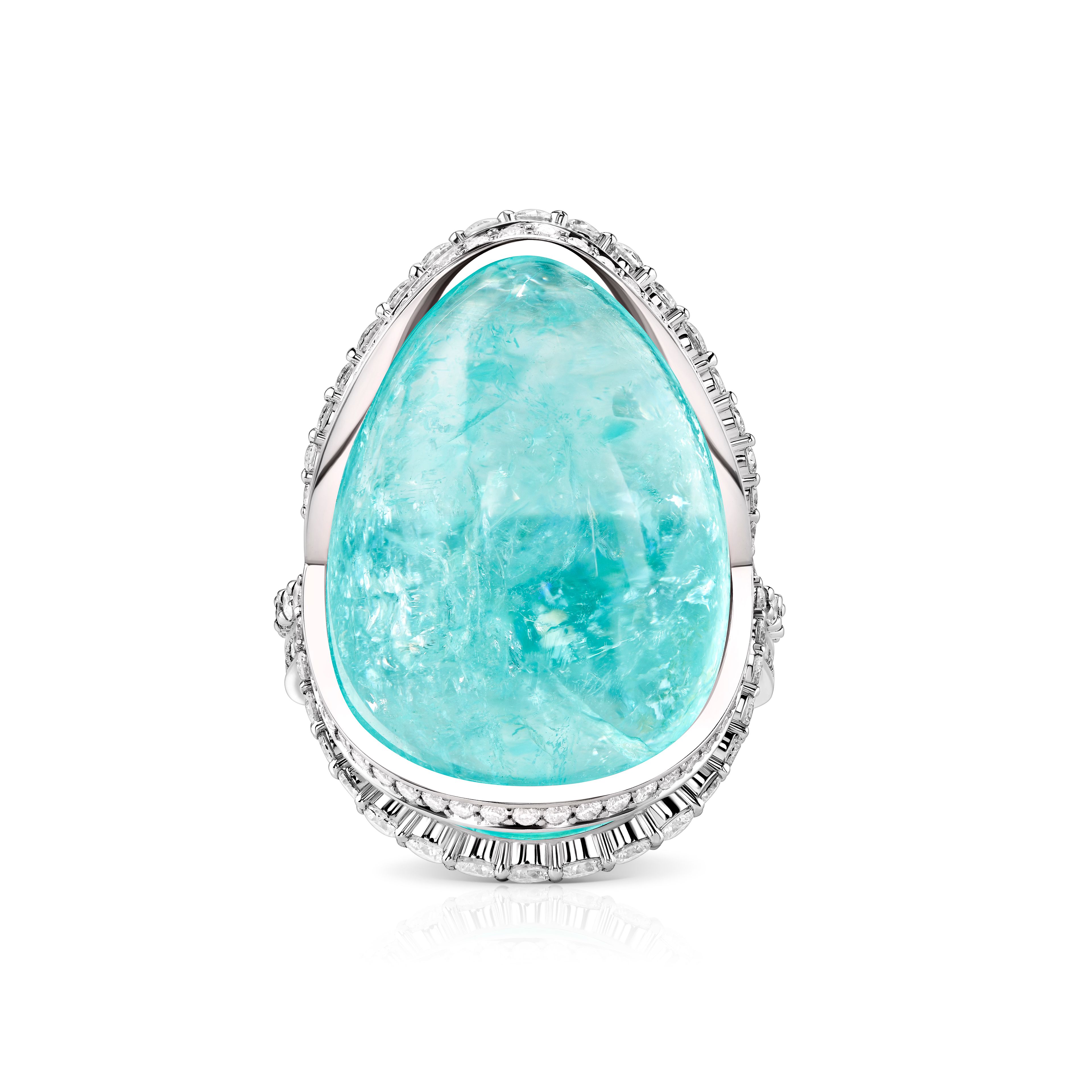 Кольцо Ocean of Serenity с турмалином Параиба 39.34 карат в белом золоте