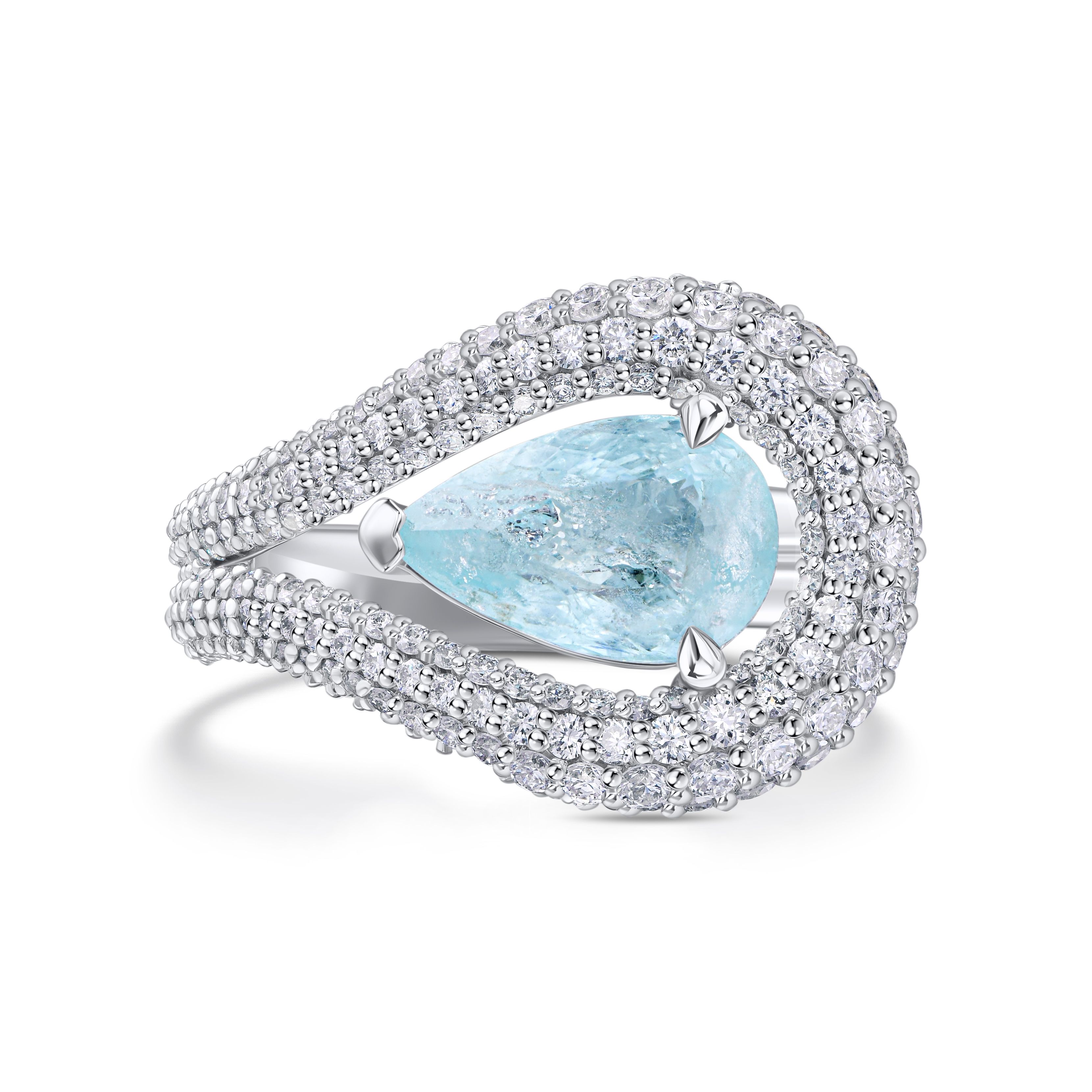 Кольцо из белого золота с турмалином Параиба 2 карата