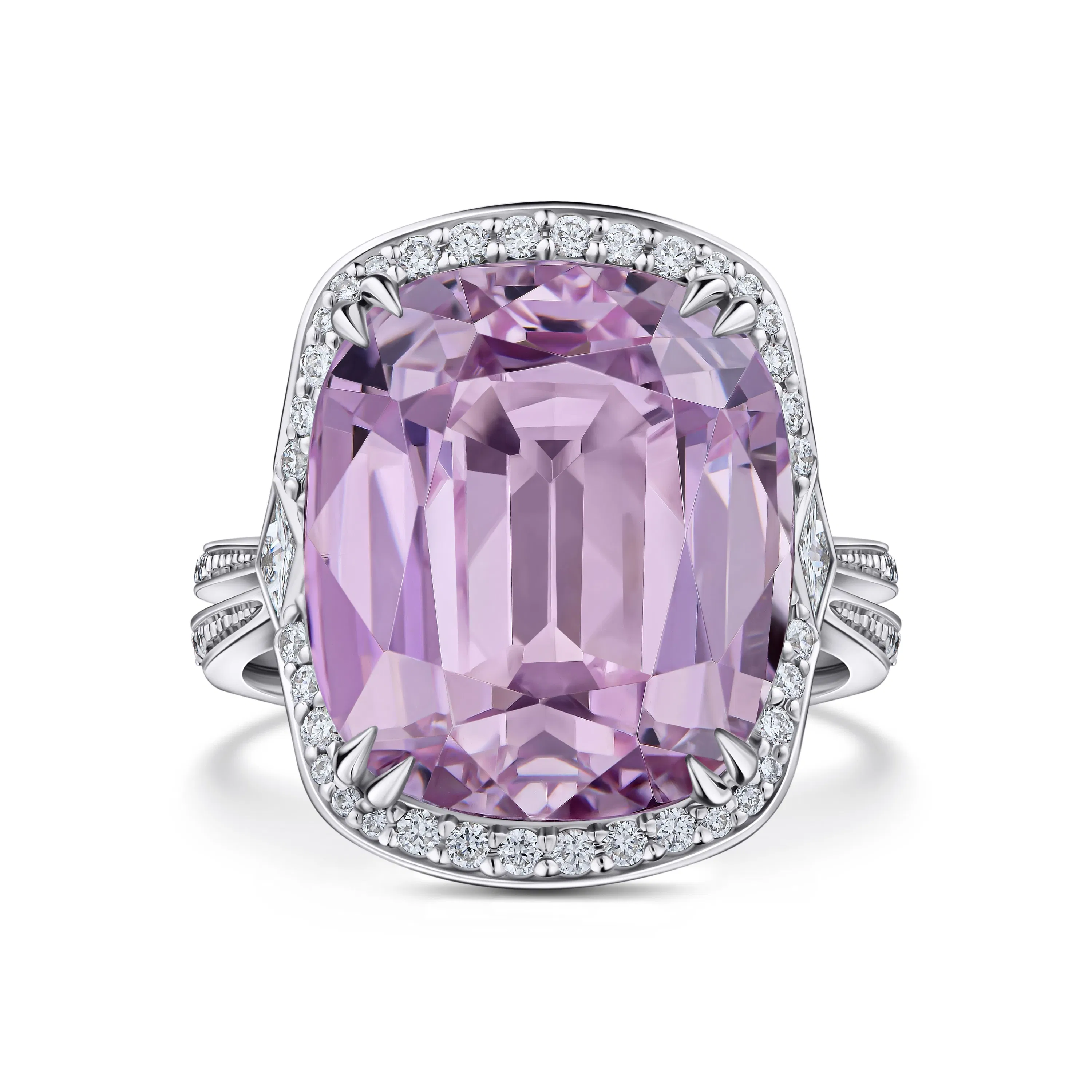 Кольцо с крупным кунцитом 14.69 карат в белом золоте от Parure Atelier