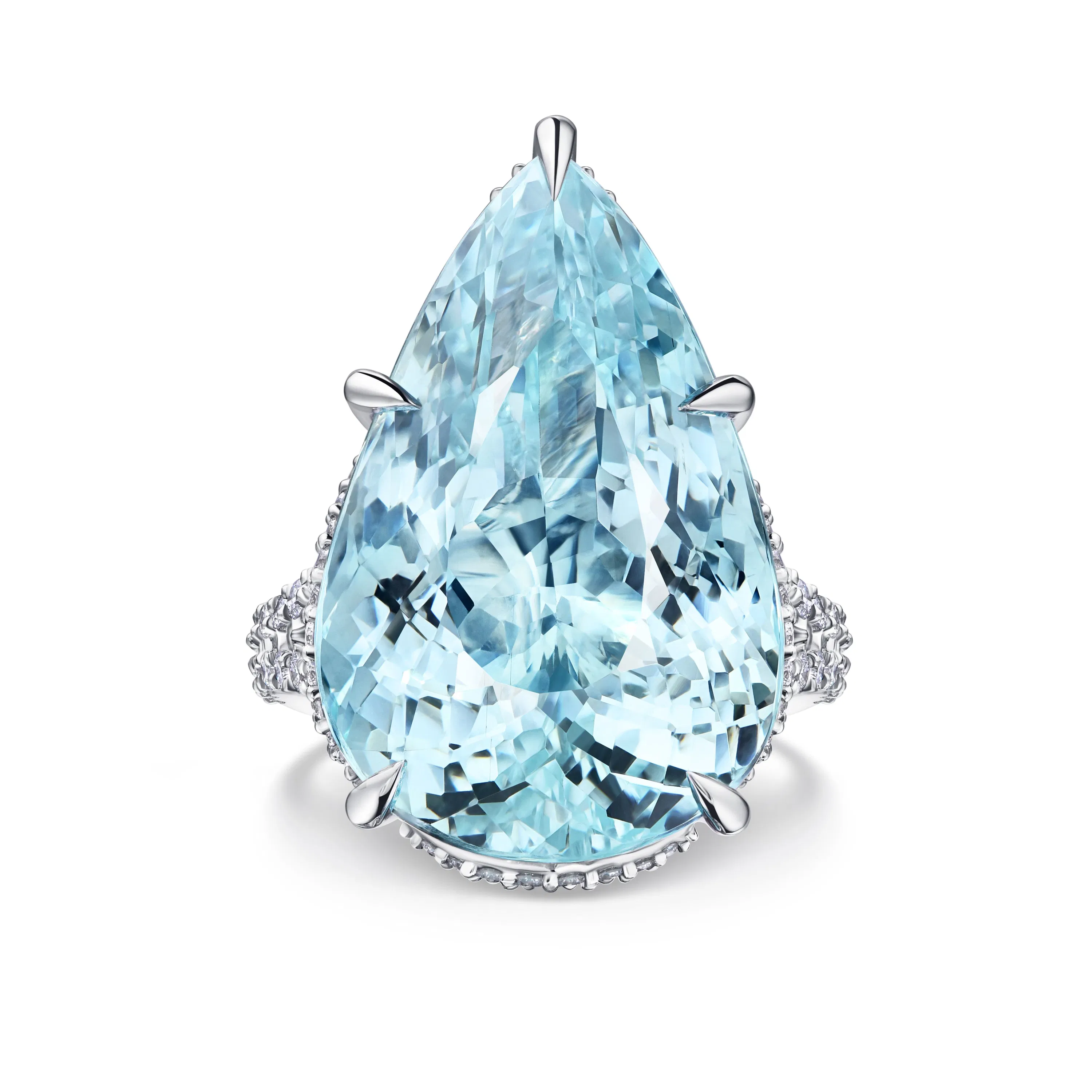 Кольцо с крупным аквамарином 25.34 карата в белом золоте