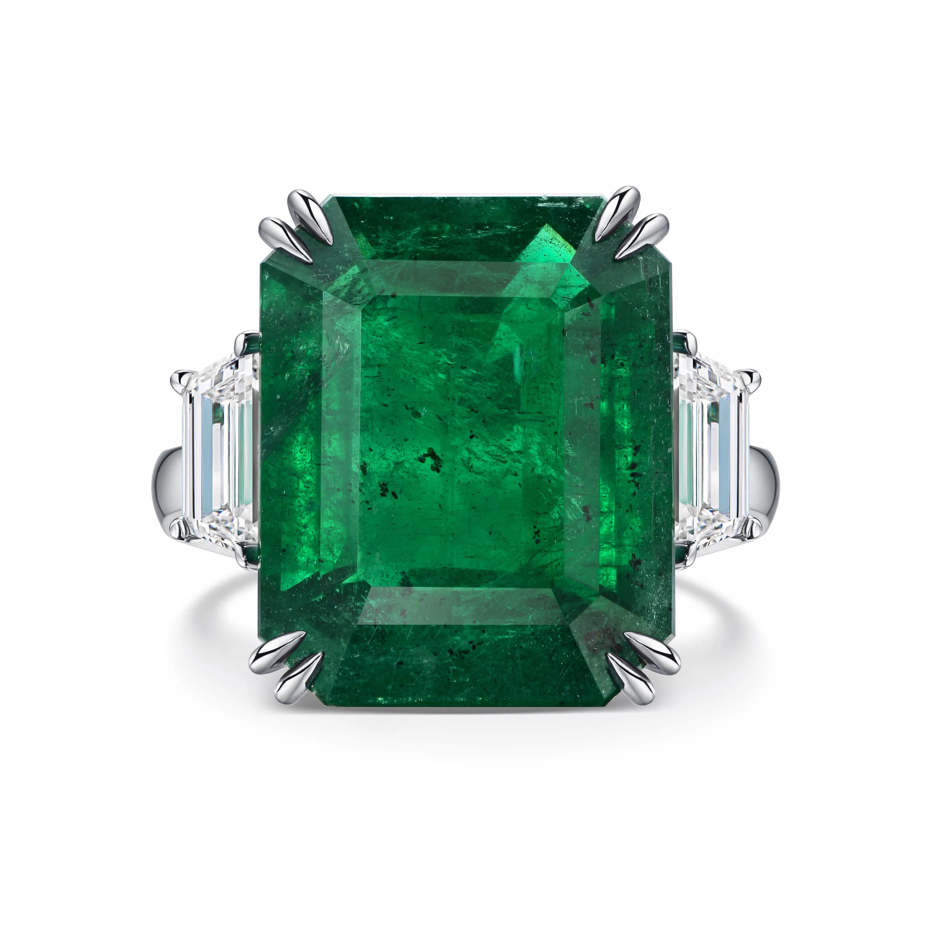 Кольцо с крупным изумрудом 13.28 карат в белом золоте