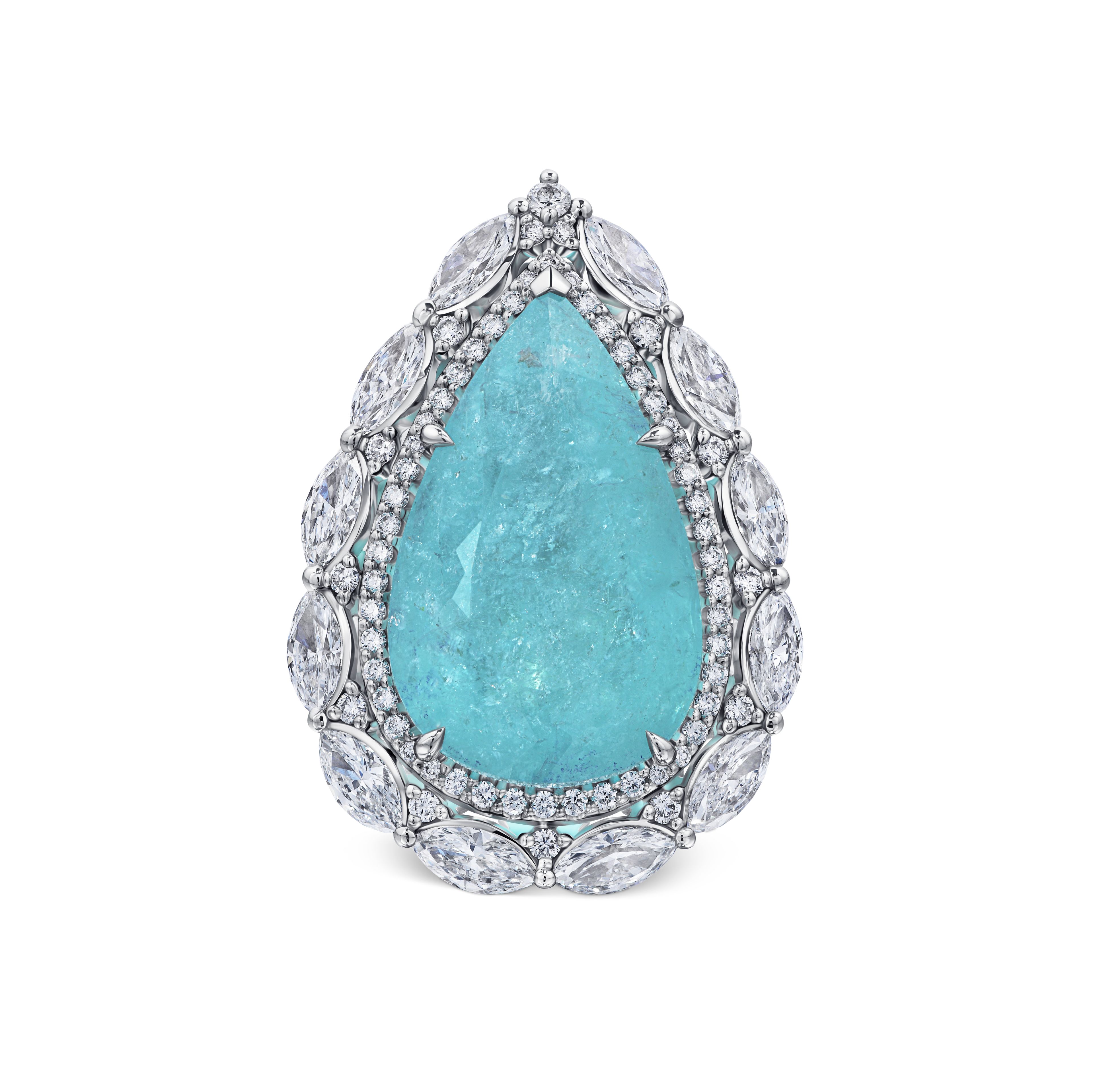 Кольцо Diva с турмалином Параиба 21.77 карат в белом золоте