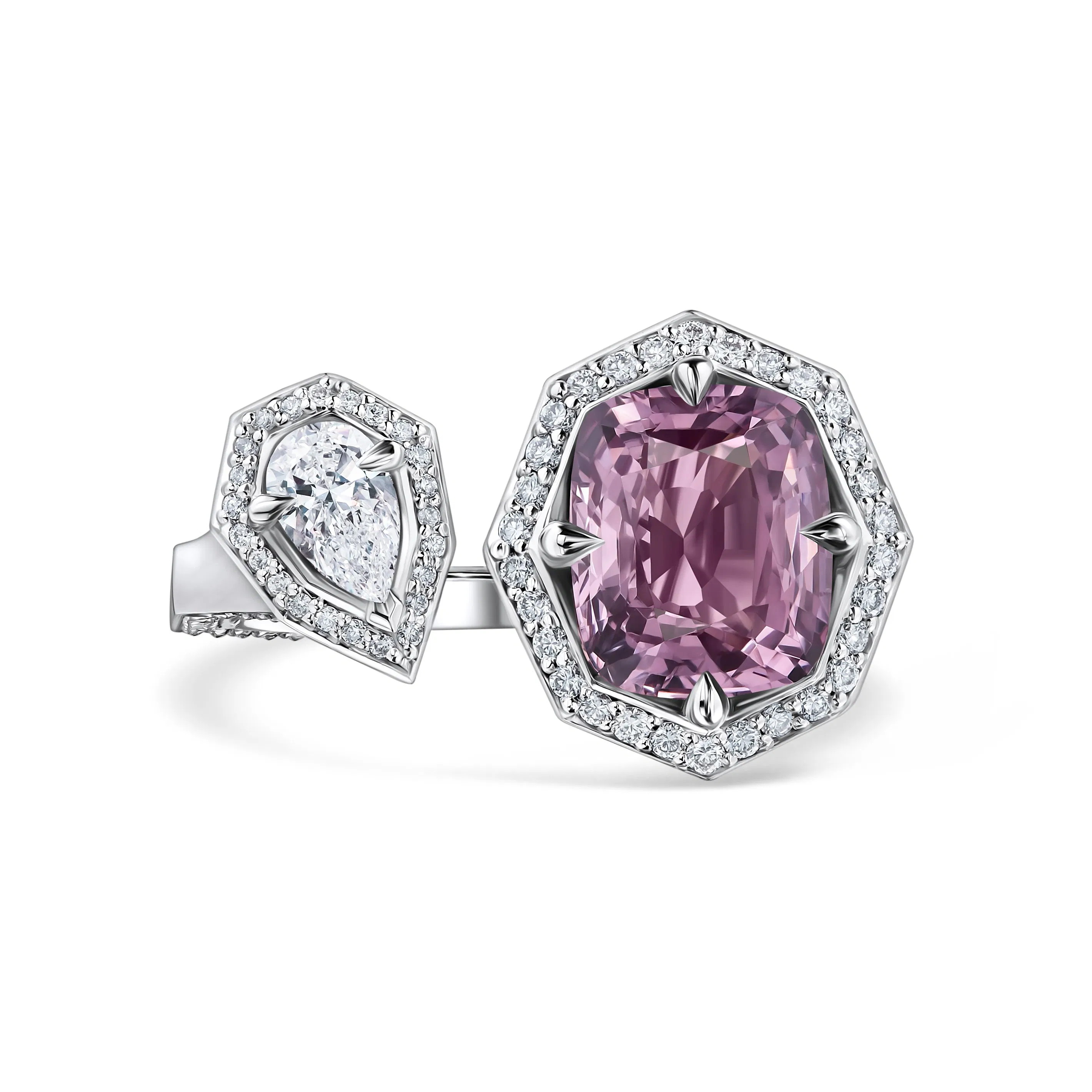 Кольцо Toi et Moi с белым золотом, шпинелью 2.98 карат и бриллиантом 0.30 карат