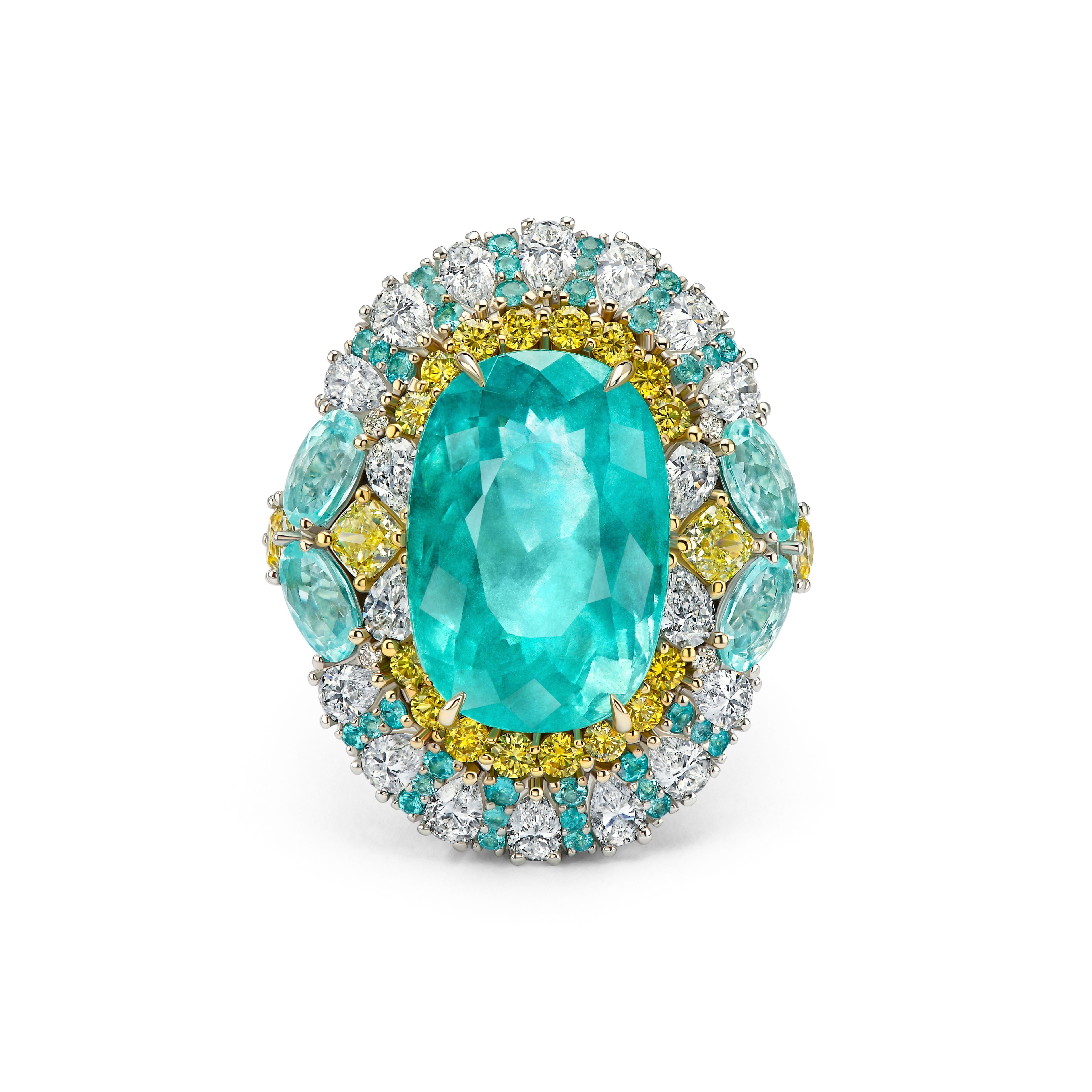 Кольцо Mirage с турмалином Параиба 12.94 карат в белом золоте