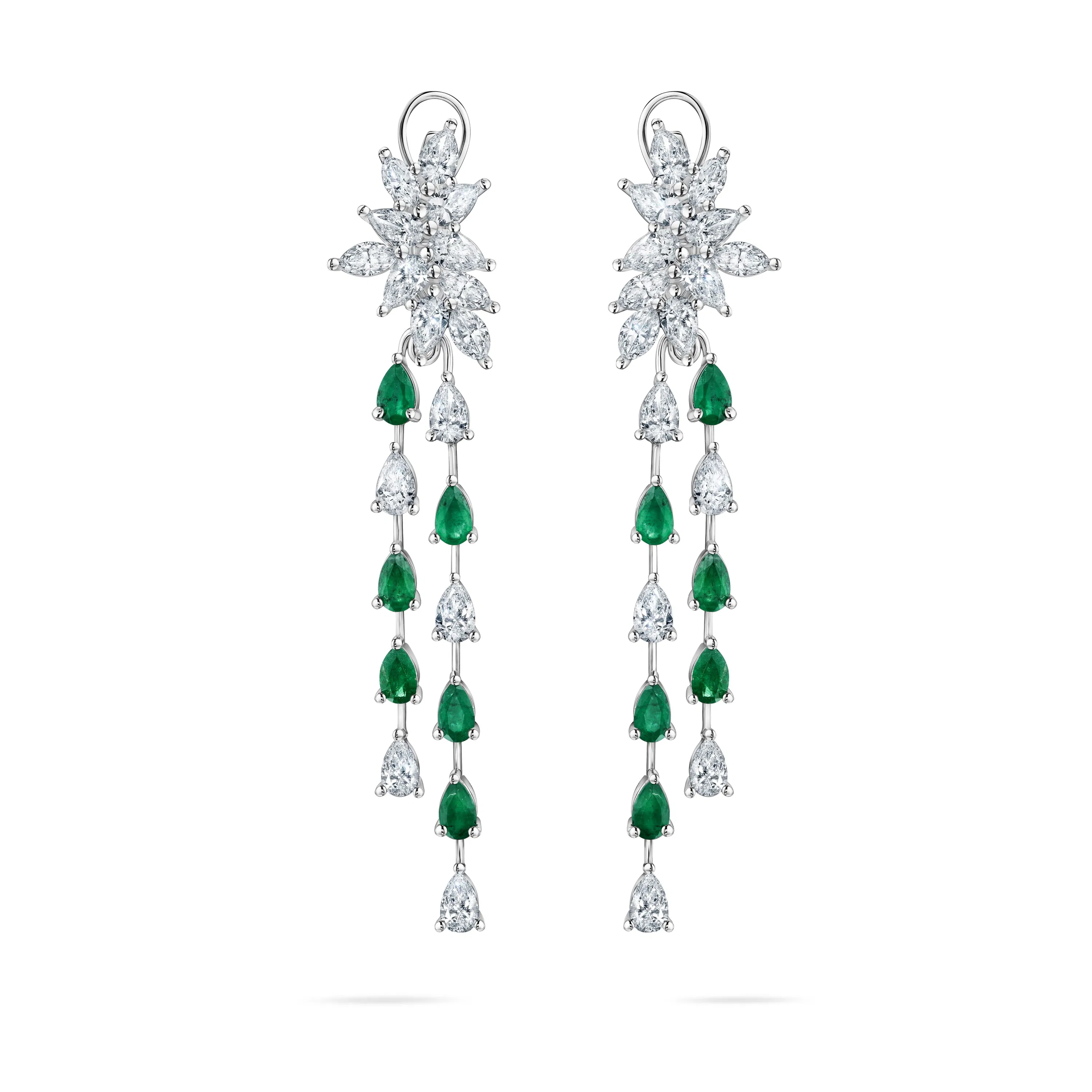Серьги из белого золота с изумрудами 2.328 карат и бриллиантами 4.996 карат
