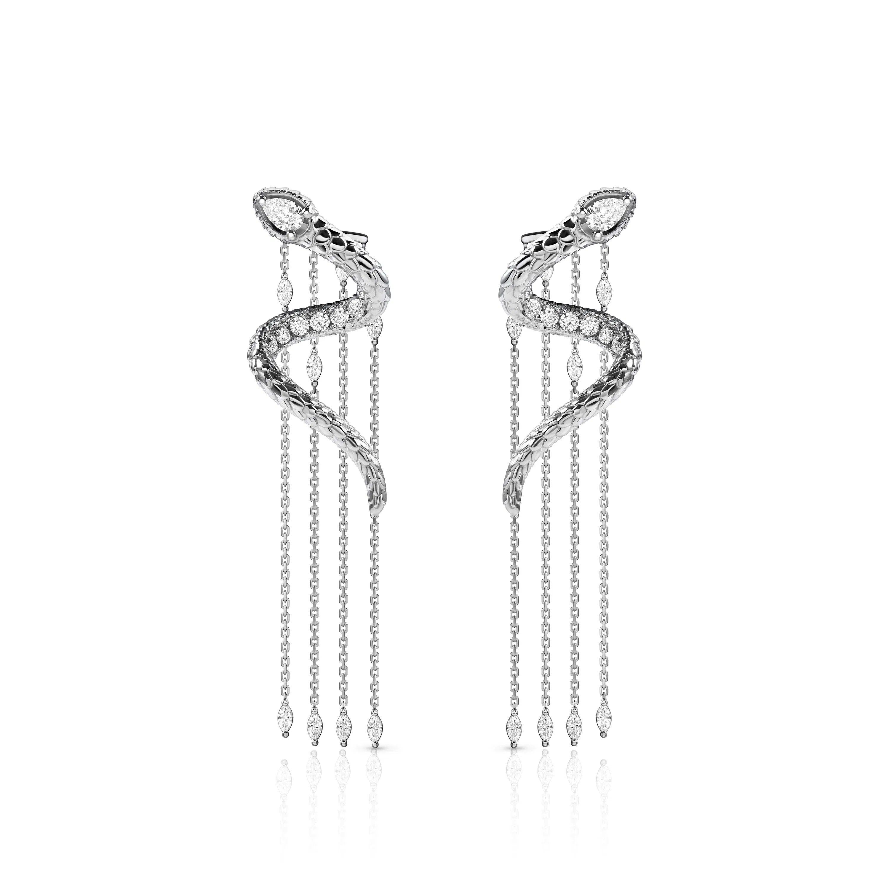 Пусеты-змеи из белого золота с бриллиантами 0.186 карата.