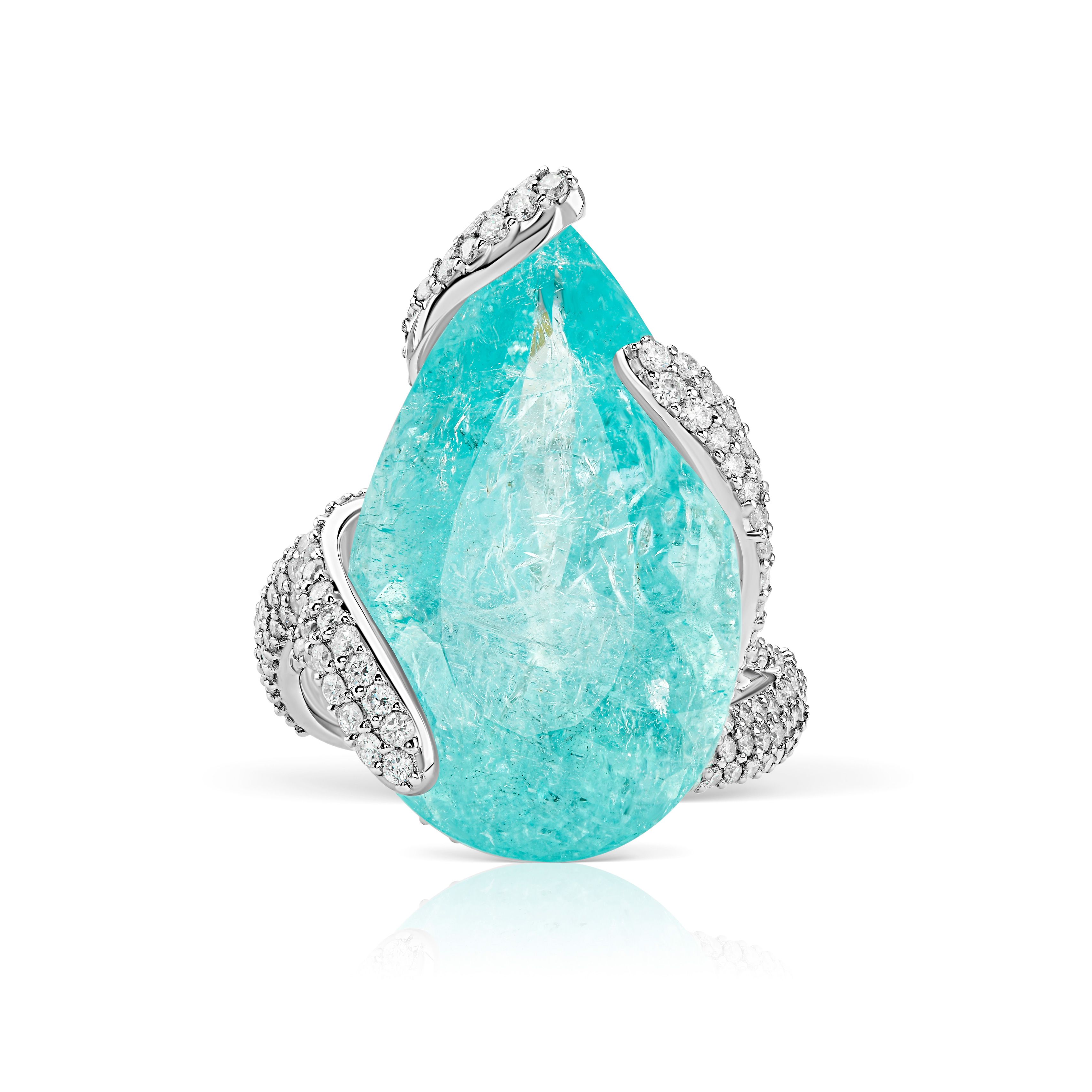 Кольцо Blessing of the Ocean с турмалином Параиба 20.43 карат в белом золоте