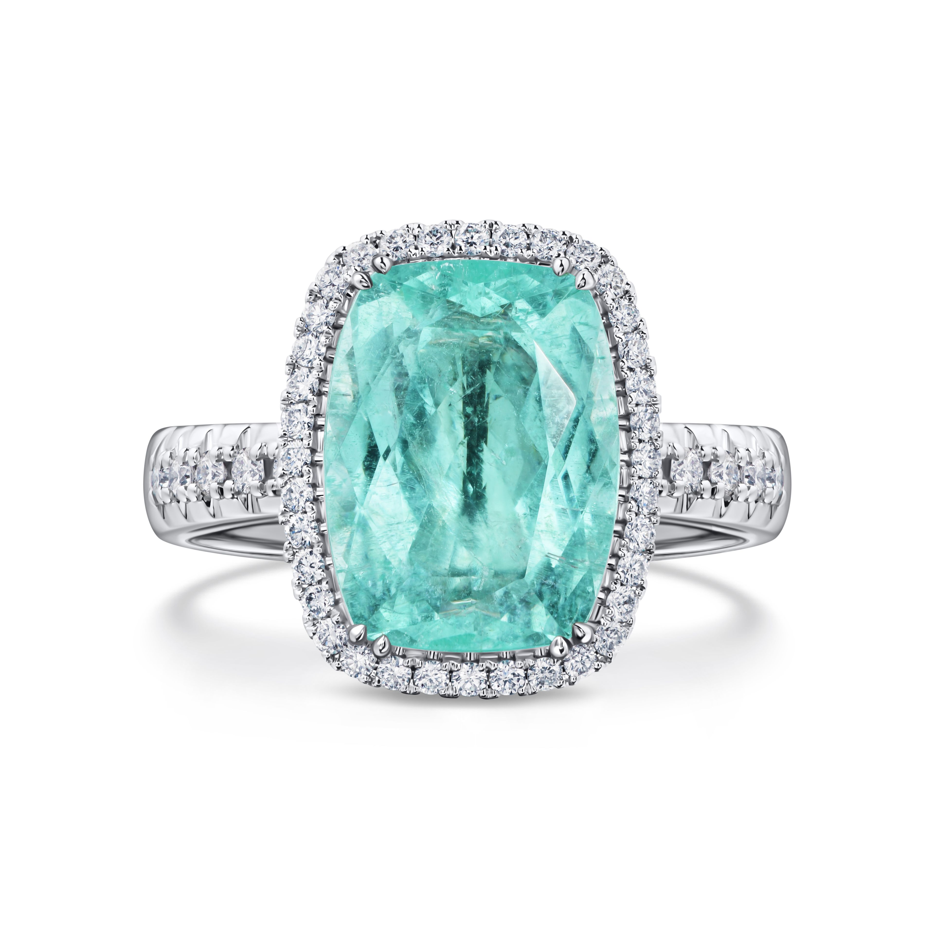 Кольцо из белого золота с турмалином Параиба 3.86 карат.