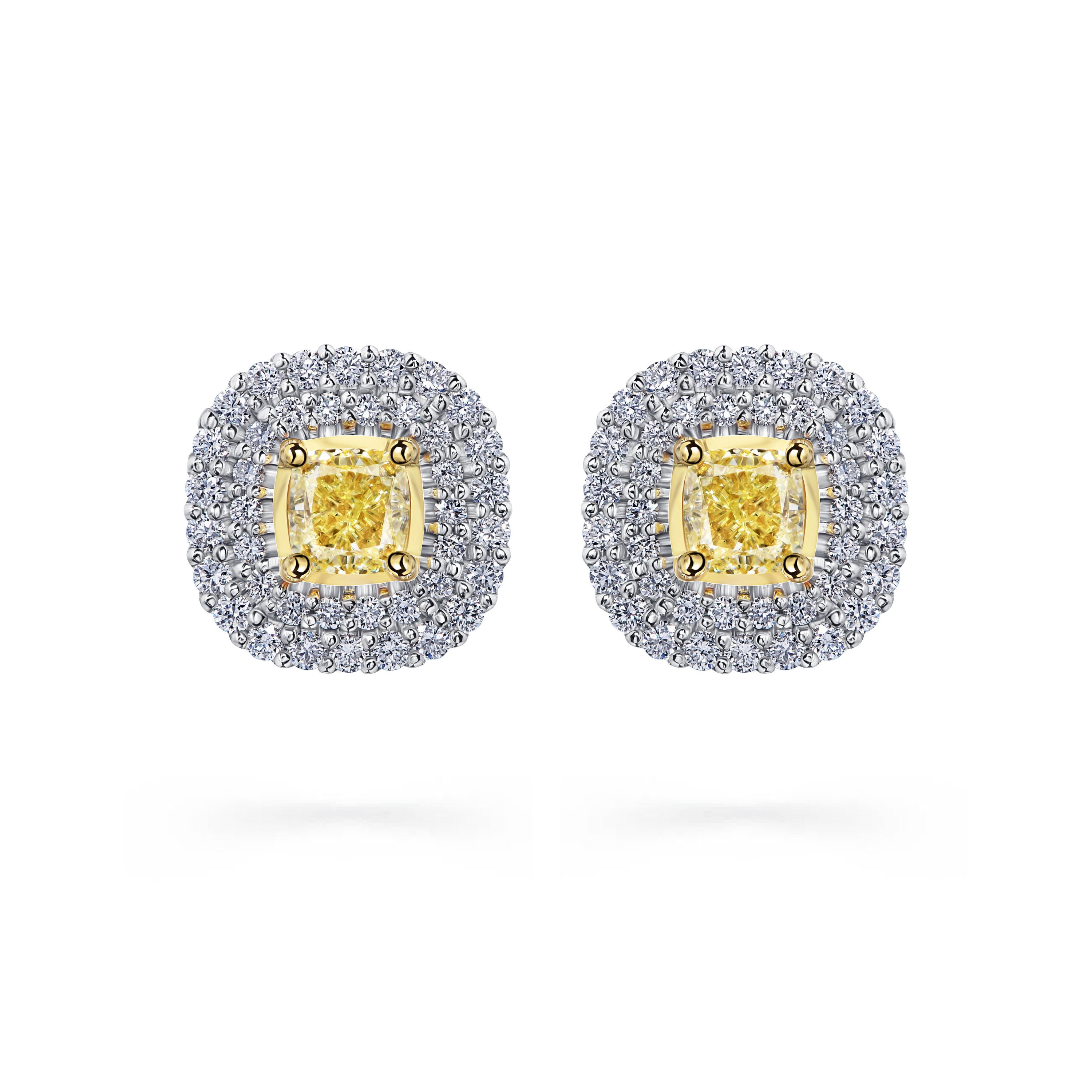 Пусеты из белого золота с желтыми бриллиантами 0.835 карат