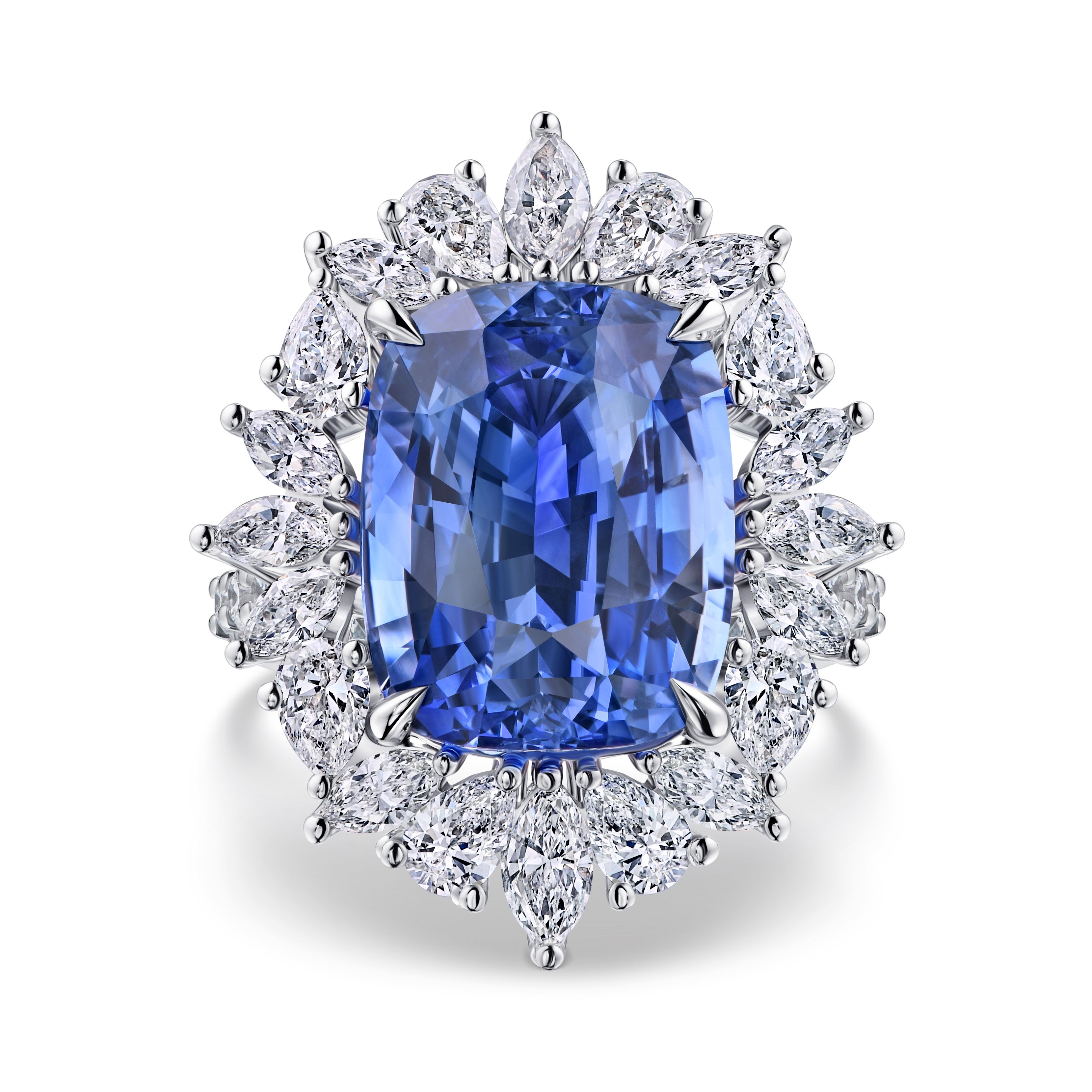 Кольцо с крупным сапфиром 11.8 карат в белом золоте