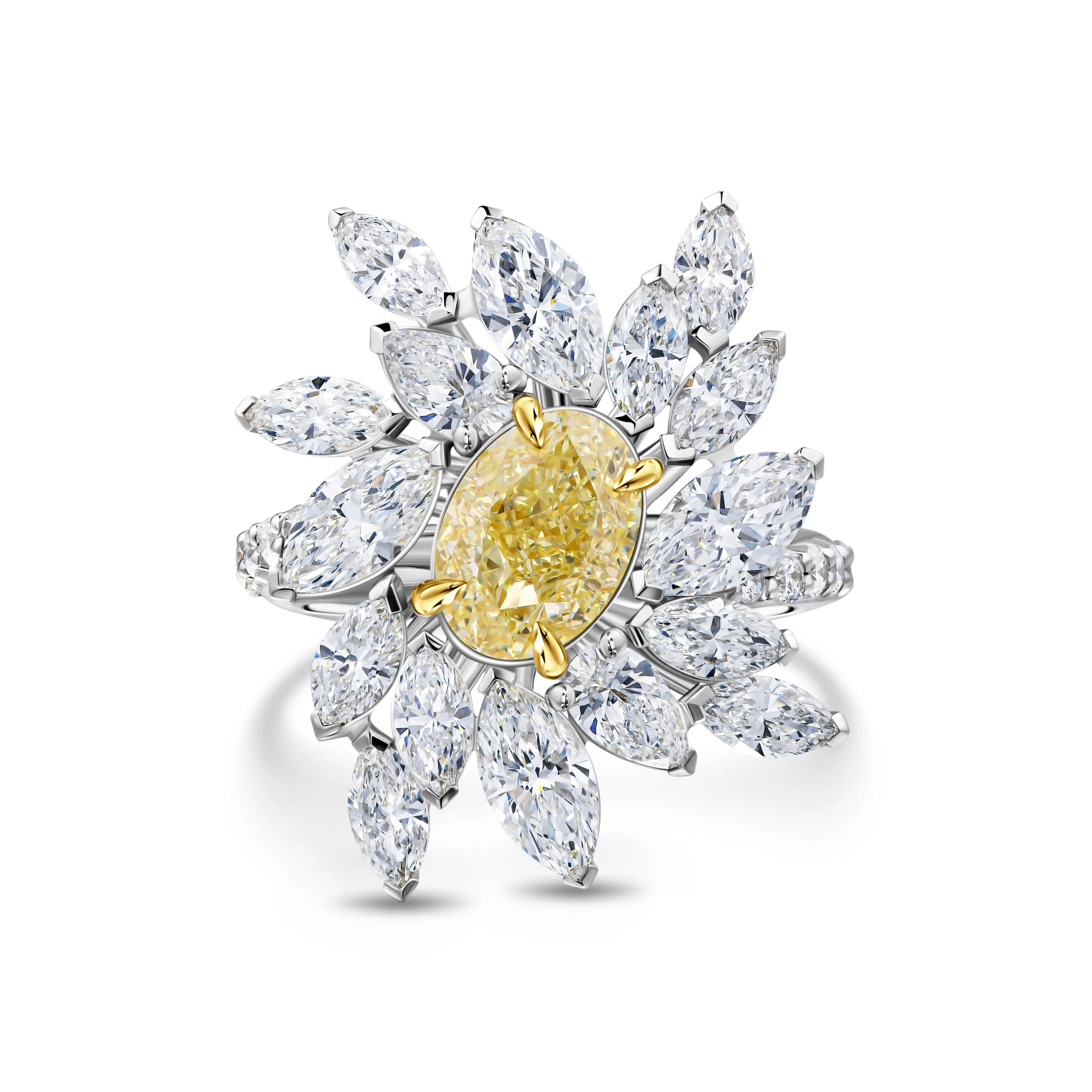 Кольцо из белого золота с желтым бриллиантом 1.71 карат