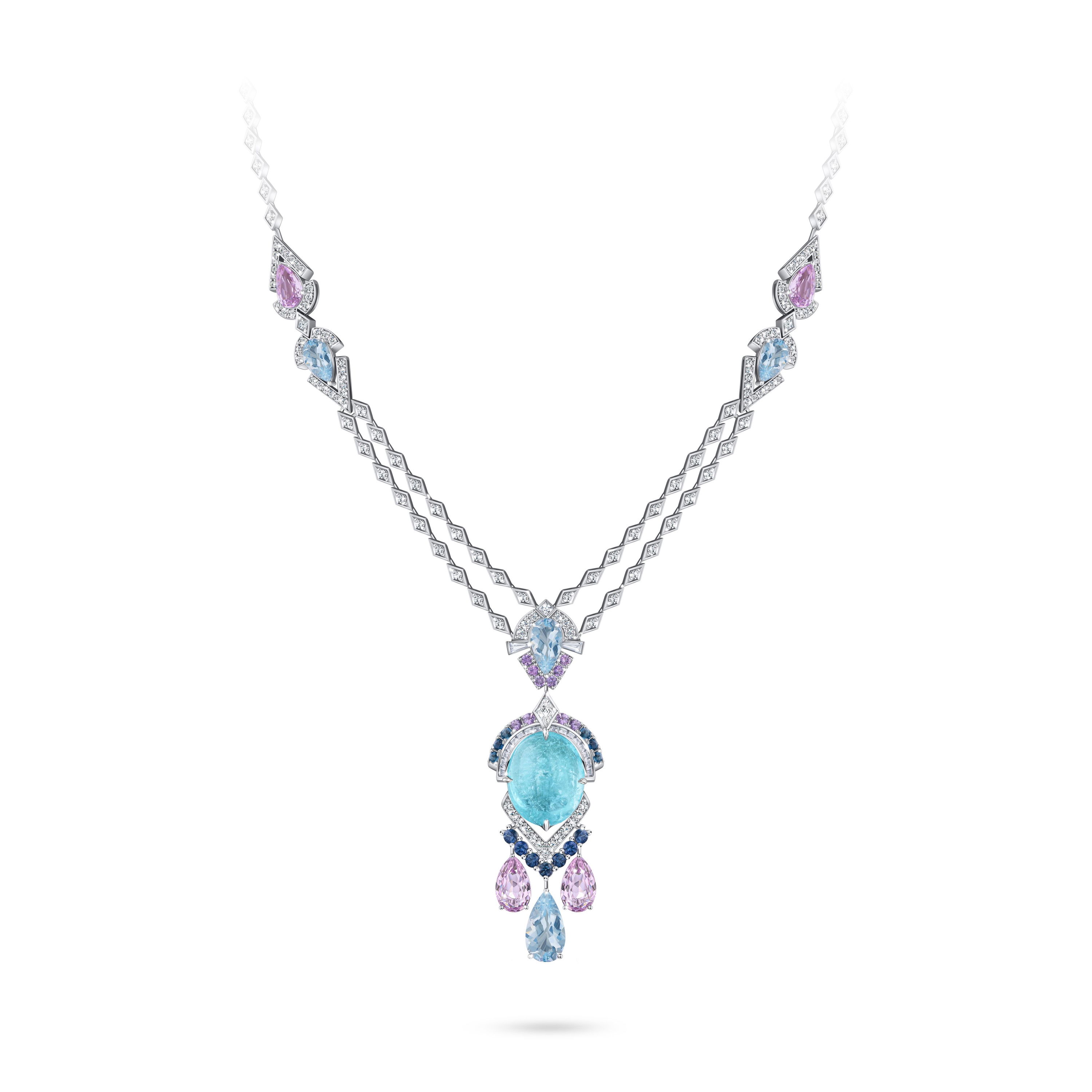 Колье SOUFFLE DE LA MER с турмалином Параиба 32.44 карат в белом золоте