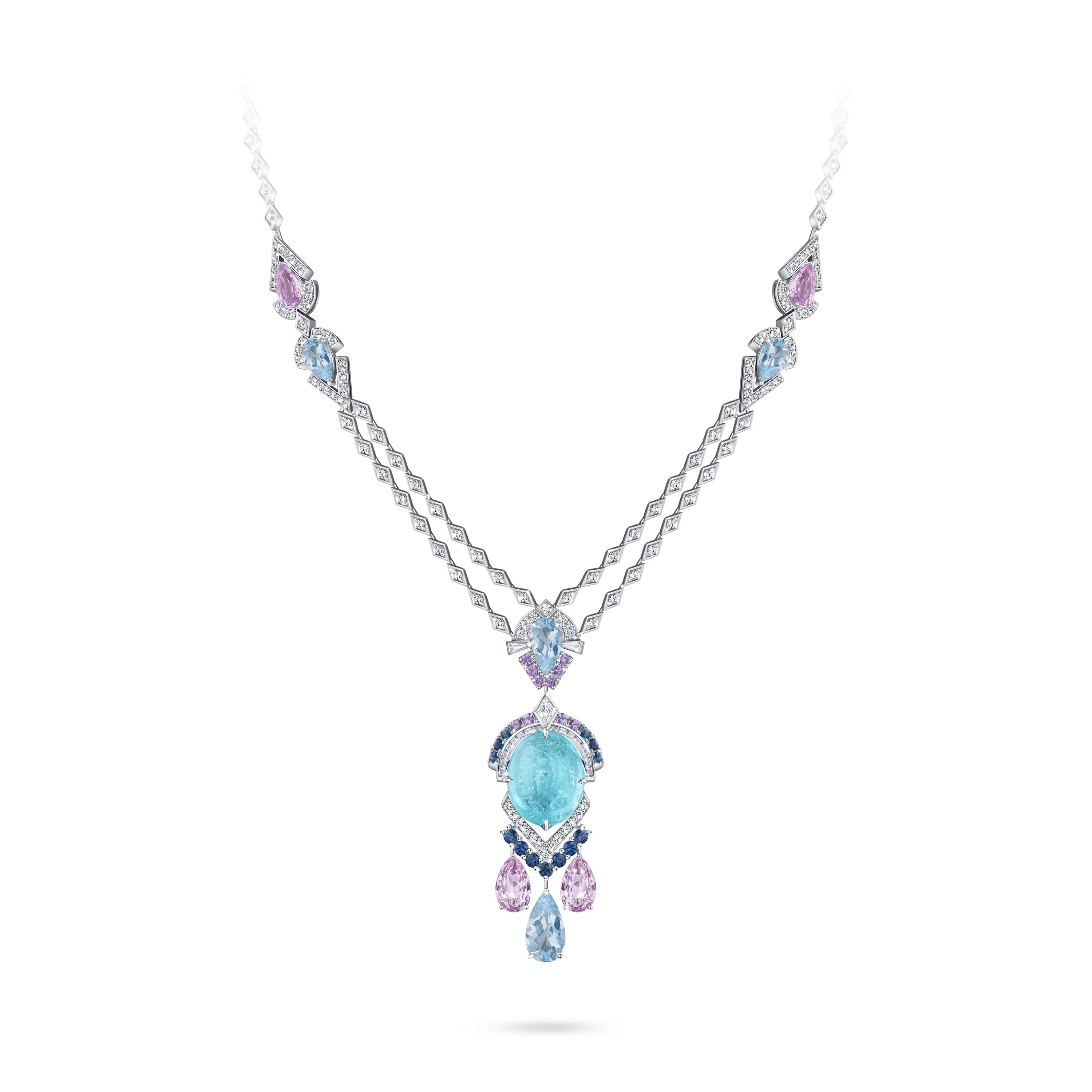 Колье SOUFFLE DE LA MER с турмалином Параиба 32.44 карат в белом золоте