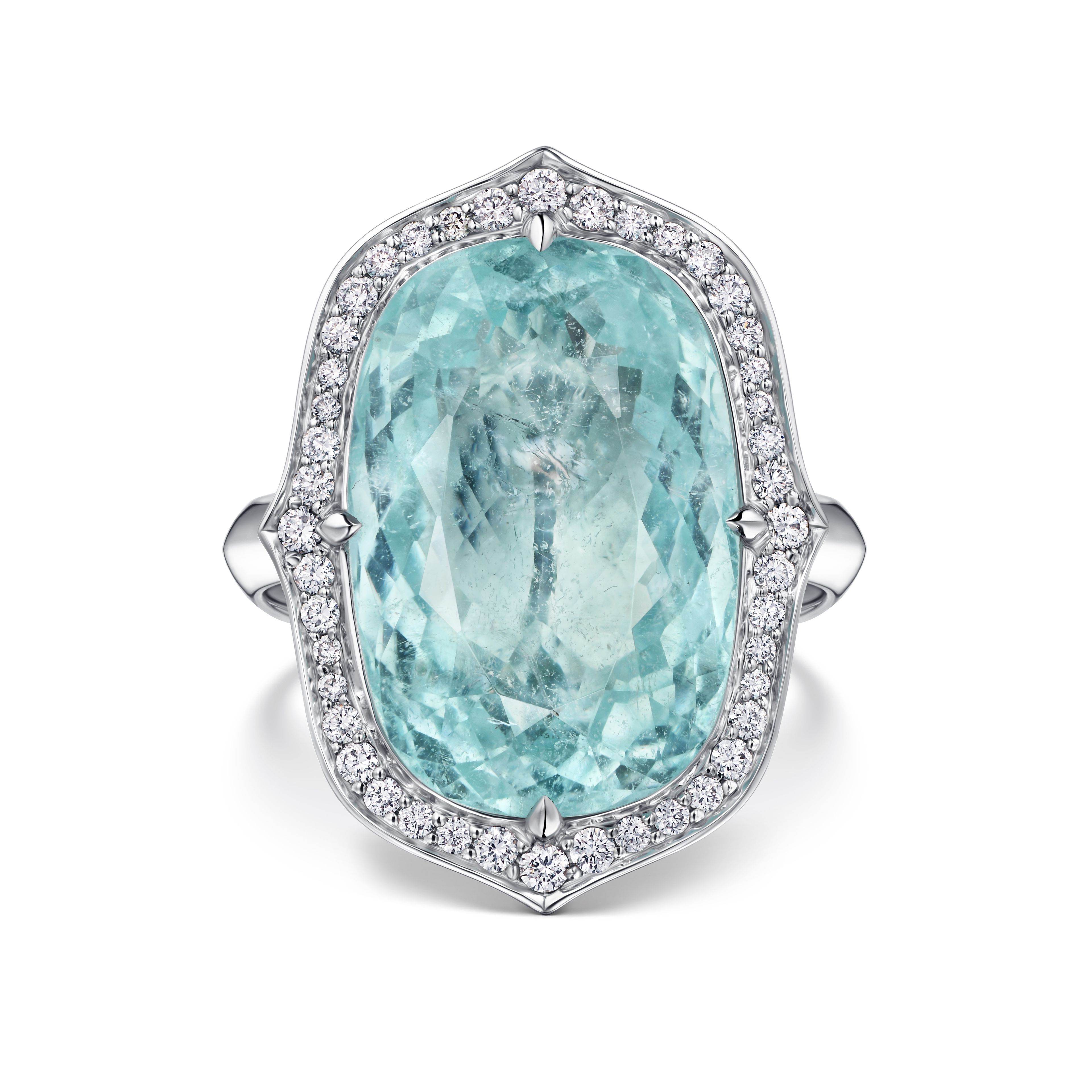 Кольцо из белого золота с турмалином Параиба 13.99 карат.