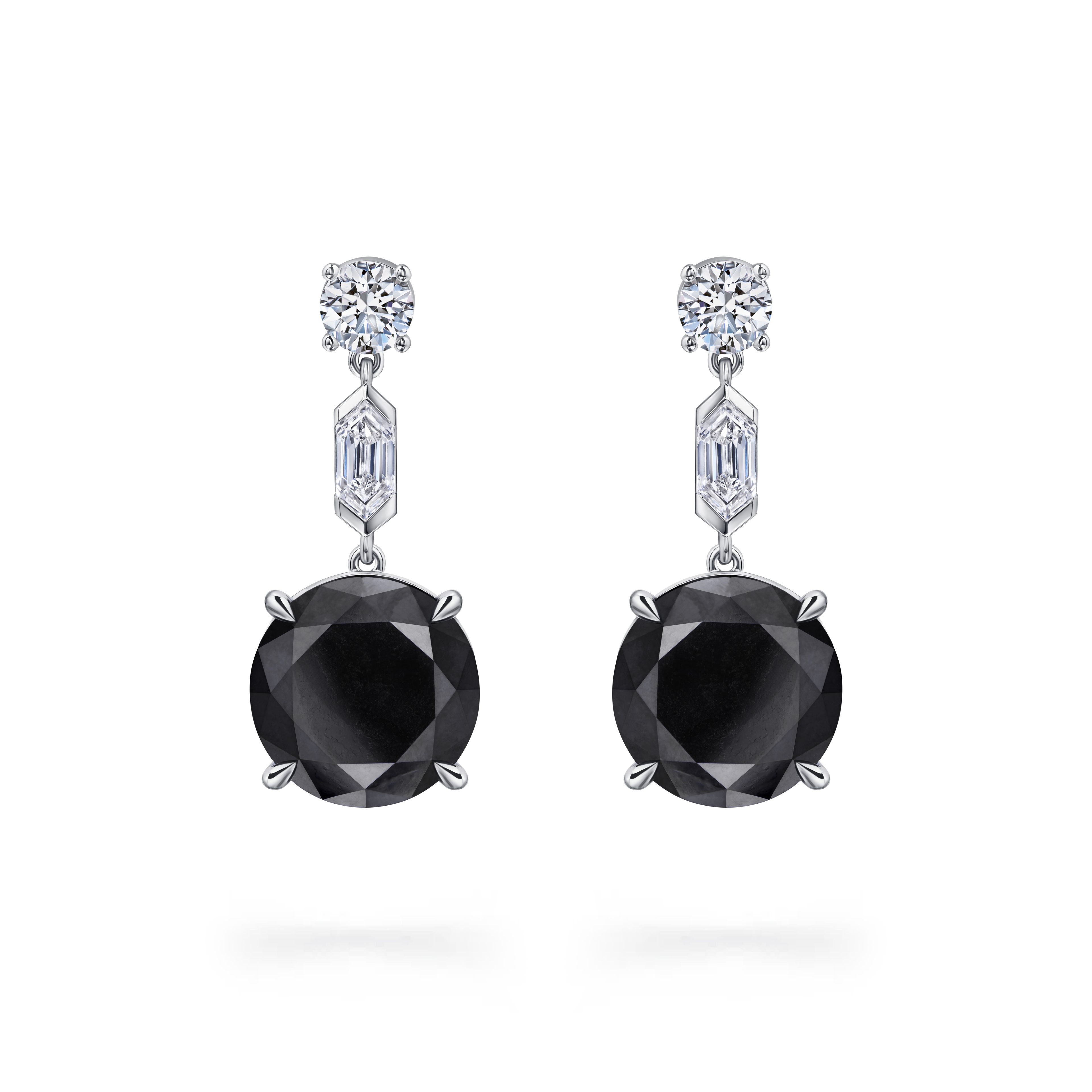 Серьги из белого золота с черными бриллиантами 10.07 и 11.62 карата