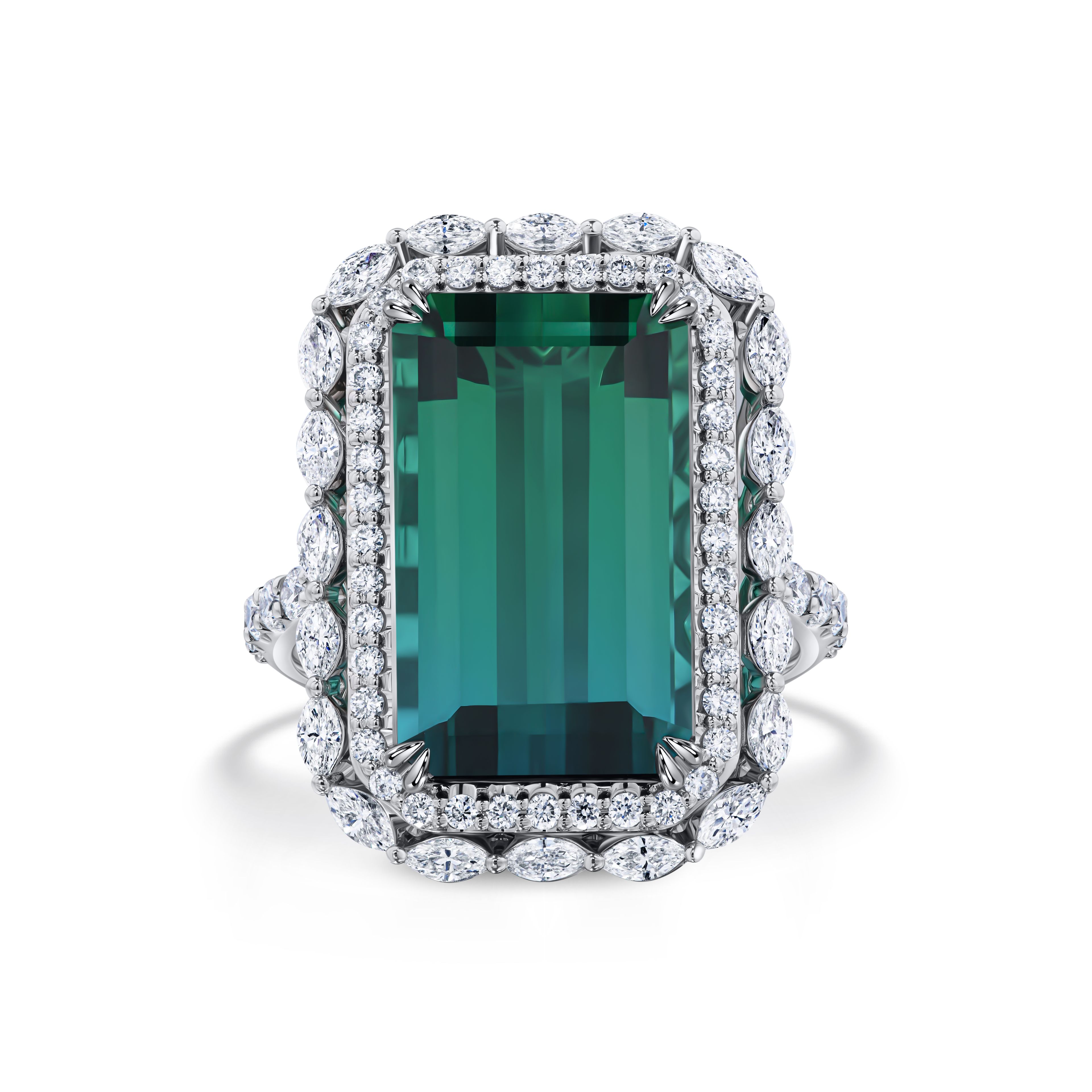 Кольцо из белого золота с турмалином индиголит 10.65 карат