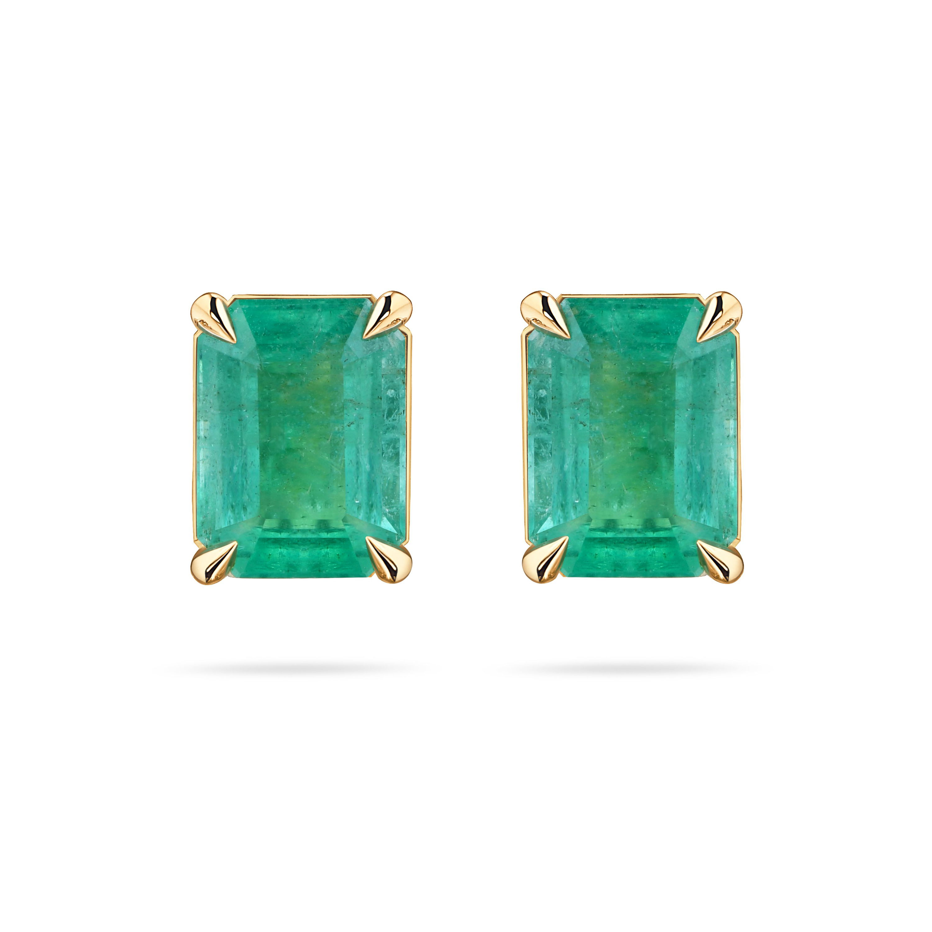 Пусеты из желтого золота с изумрудами 1.53 и 1.48 карата