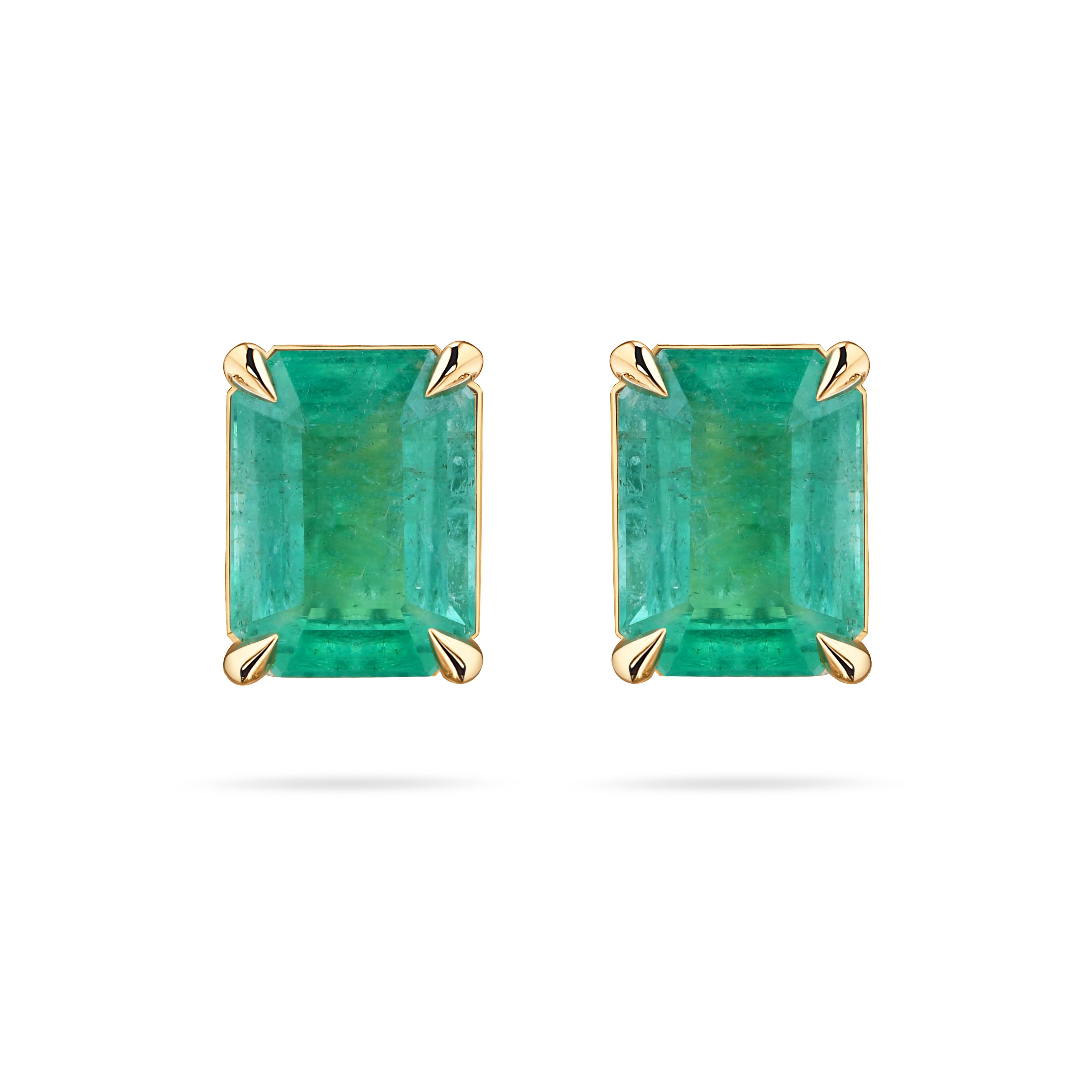 Пусеты из желтого золота с изумрудами 1.53 и 1.48 карата