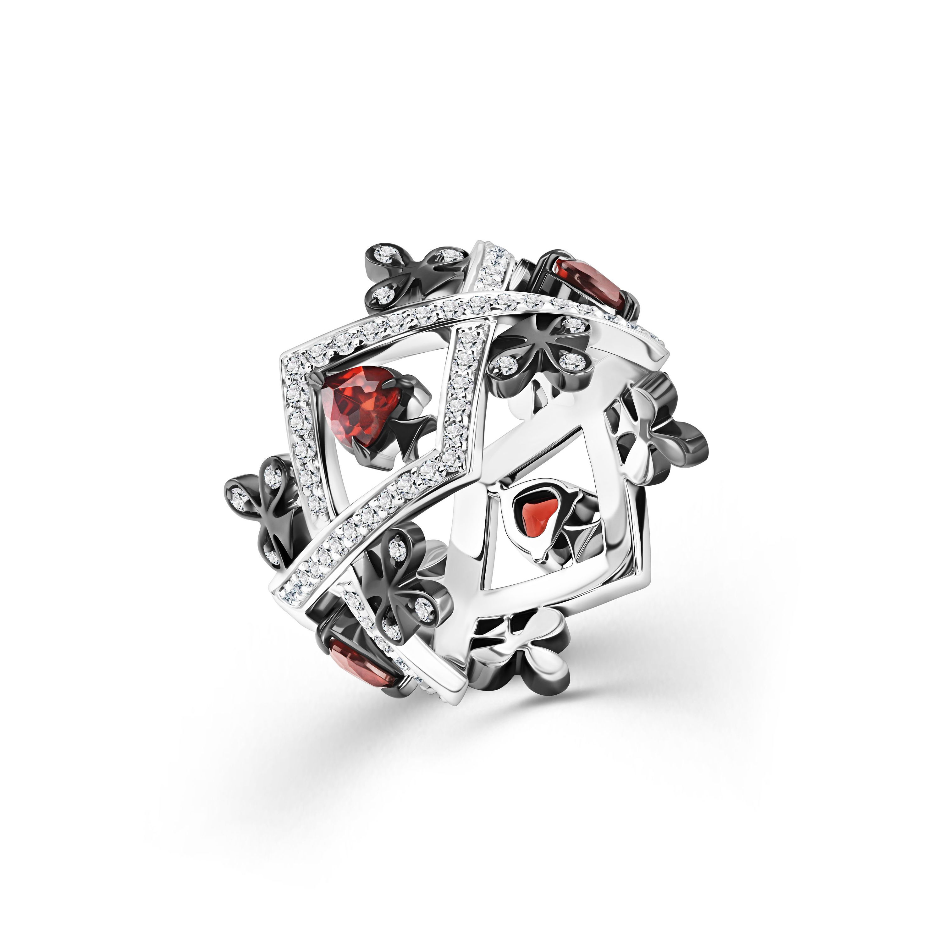 Кольцо «Пики и червы» с шпинелью и гранатом 1.2 карат в белом золоте