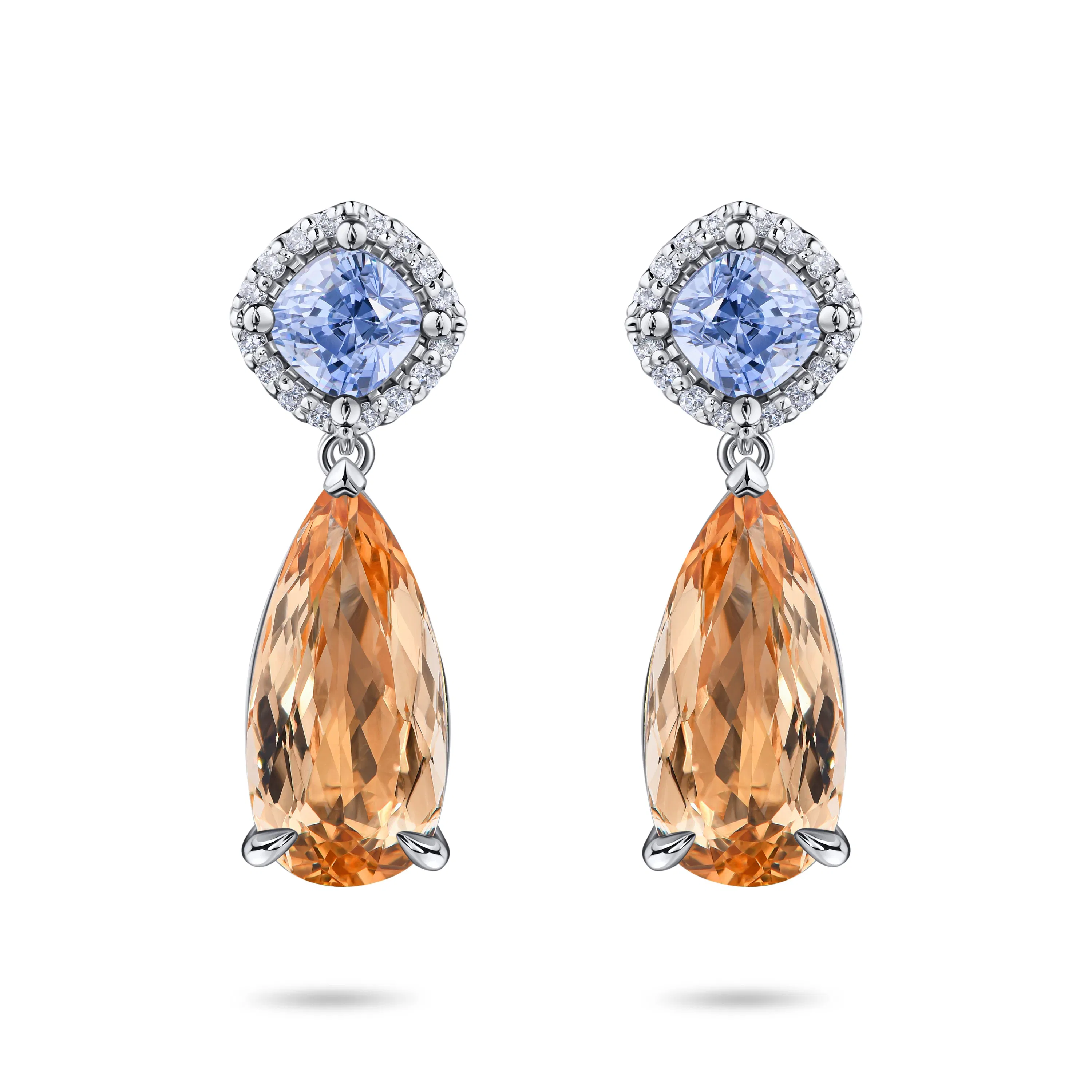 Пусеты из белого золота с топазами 2.80 и 2.65 карата