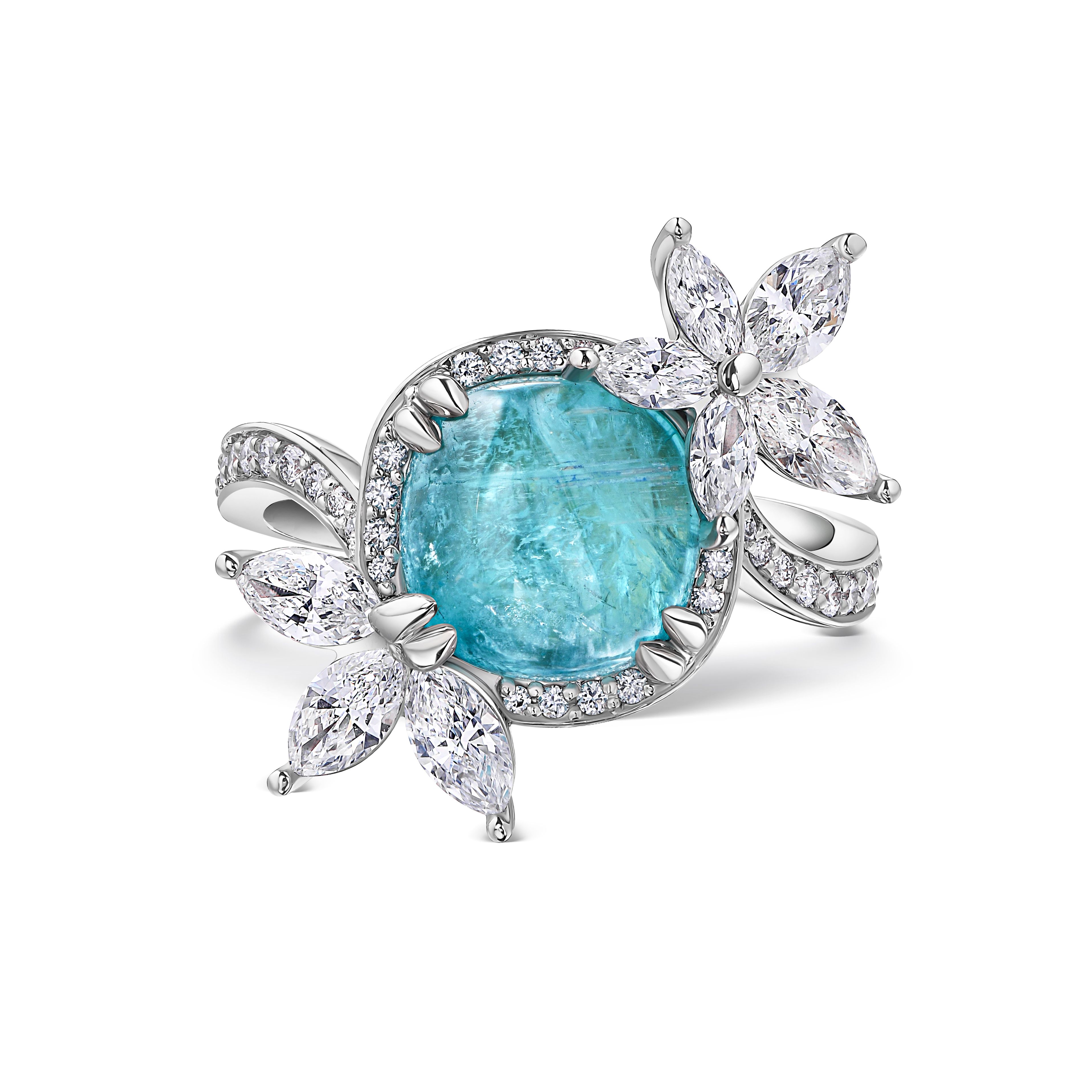 Кольцо из белого золота с турмалином Параиба 3.54 карата