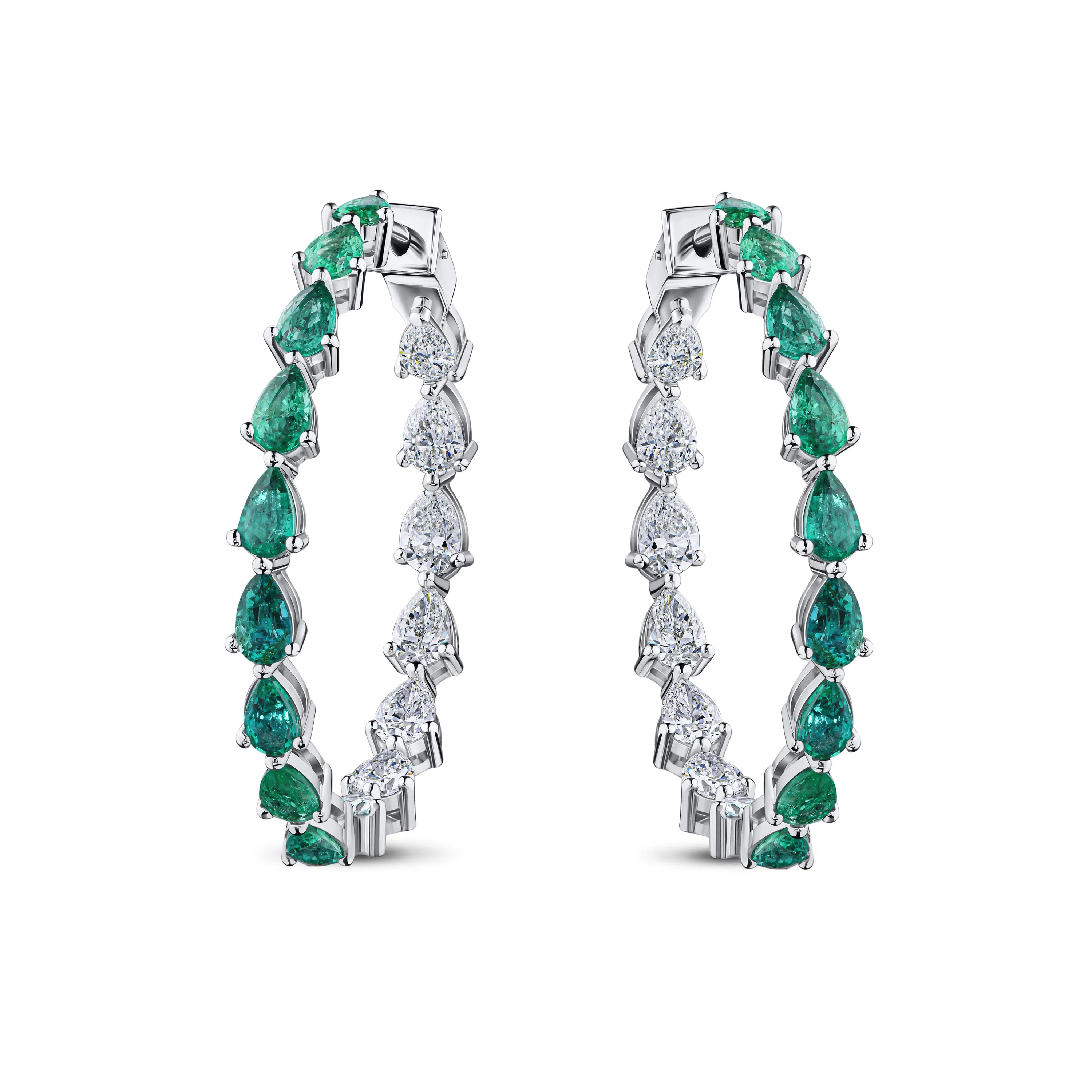 Серьги-конго из белого золота с изумрудами 3.212 карат и бриллиантами 2.77 карат