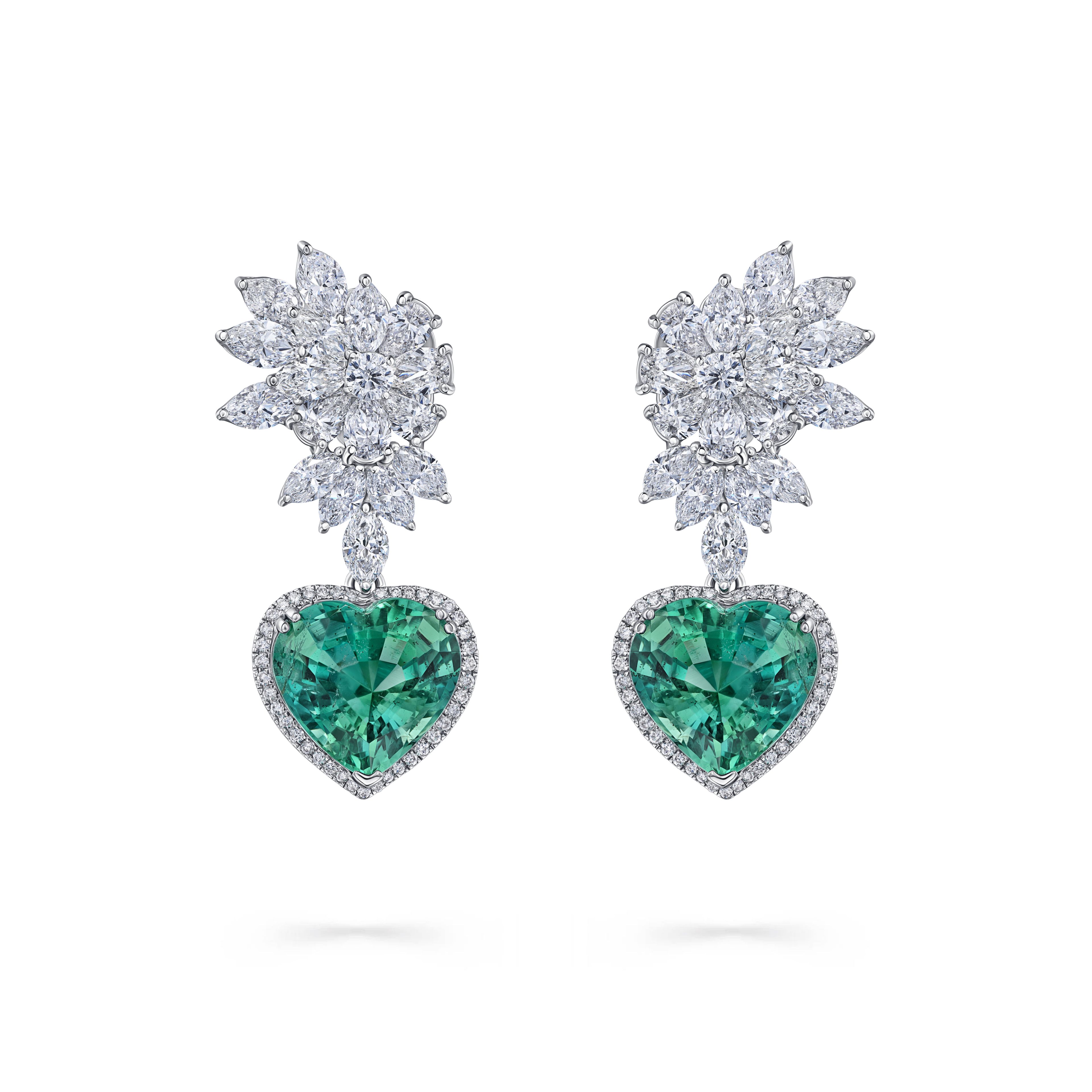 Серьги-трансформеры с изумрудами 7.17 и 7.08 карат в белом золоте.