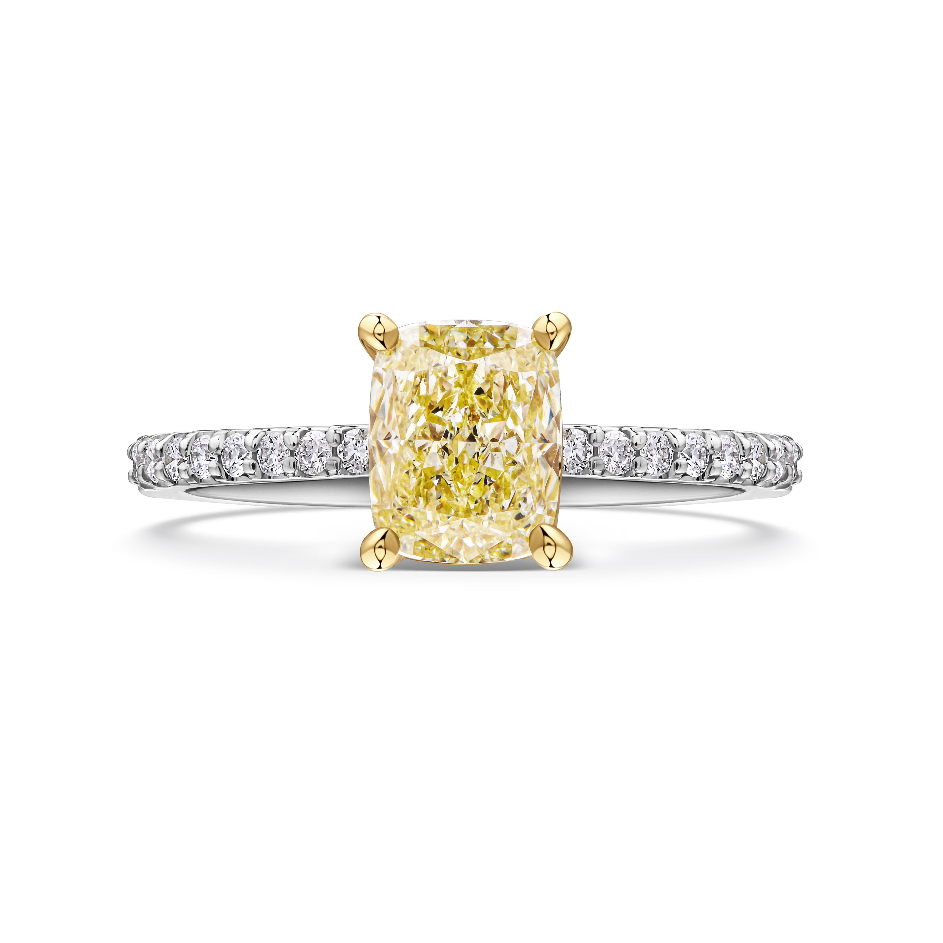 Кольцо с желтым бриллиантом 1.14 карат в белом золоте