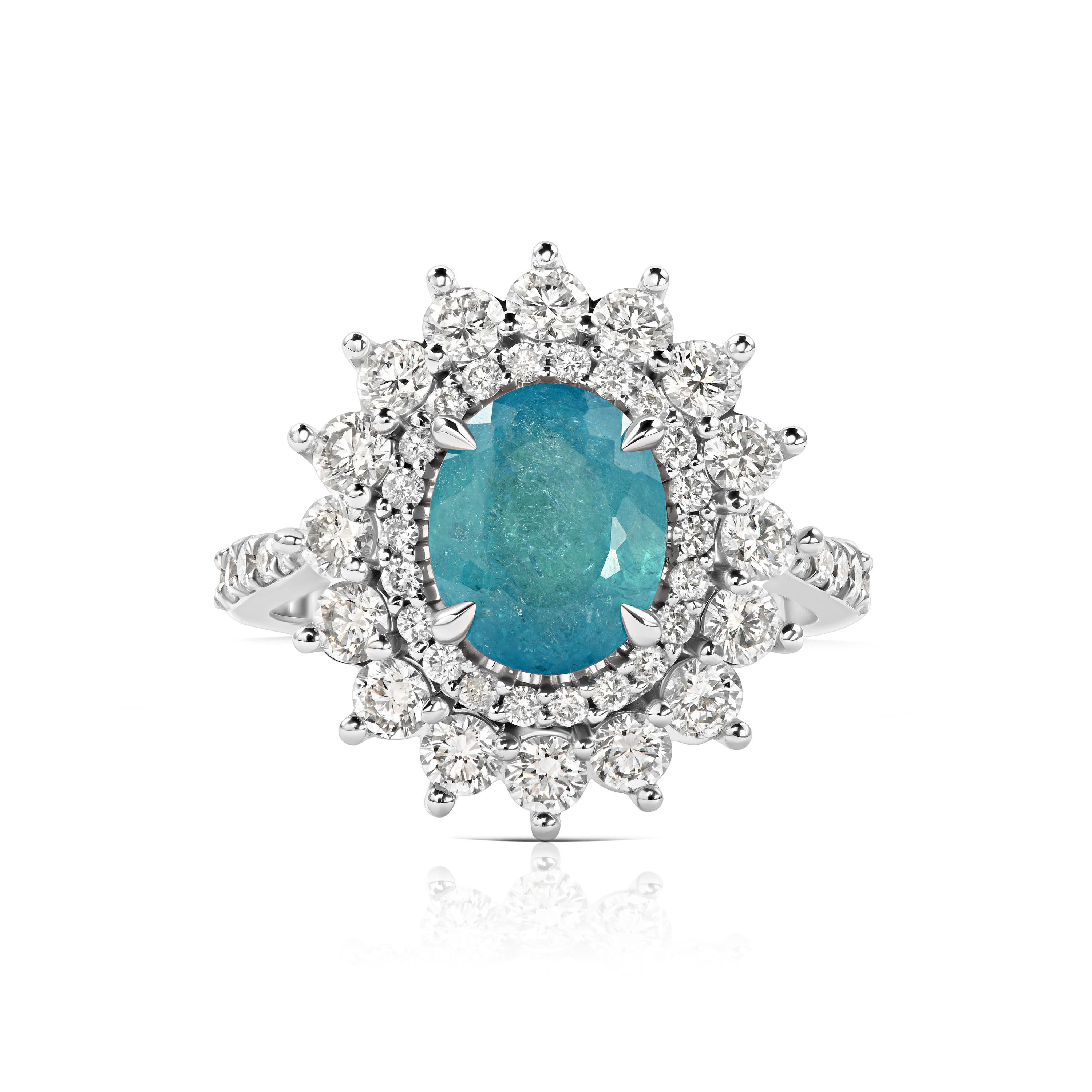 Кольцо с турмалином Параиба 2.04 карат в белом золоте