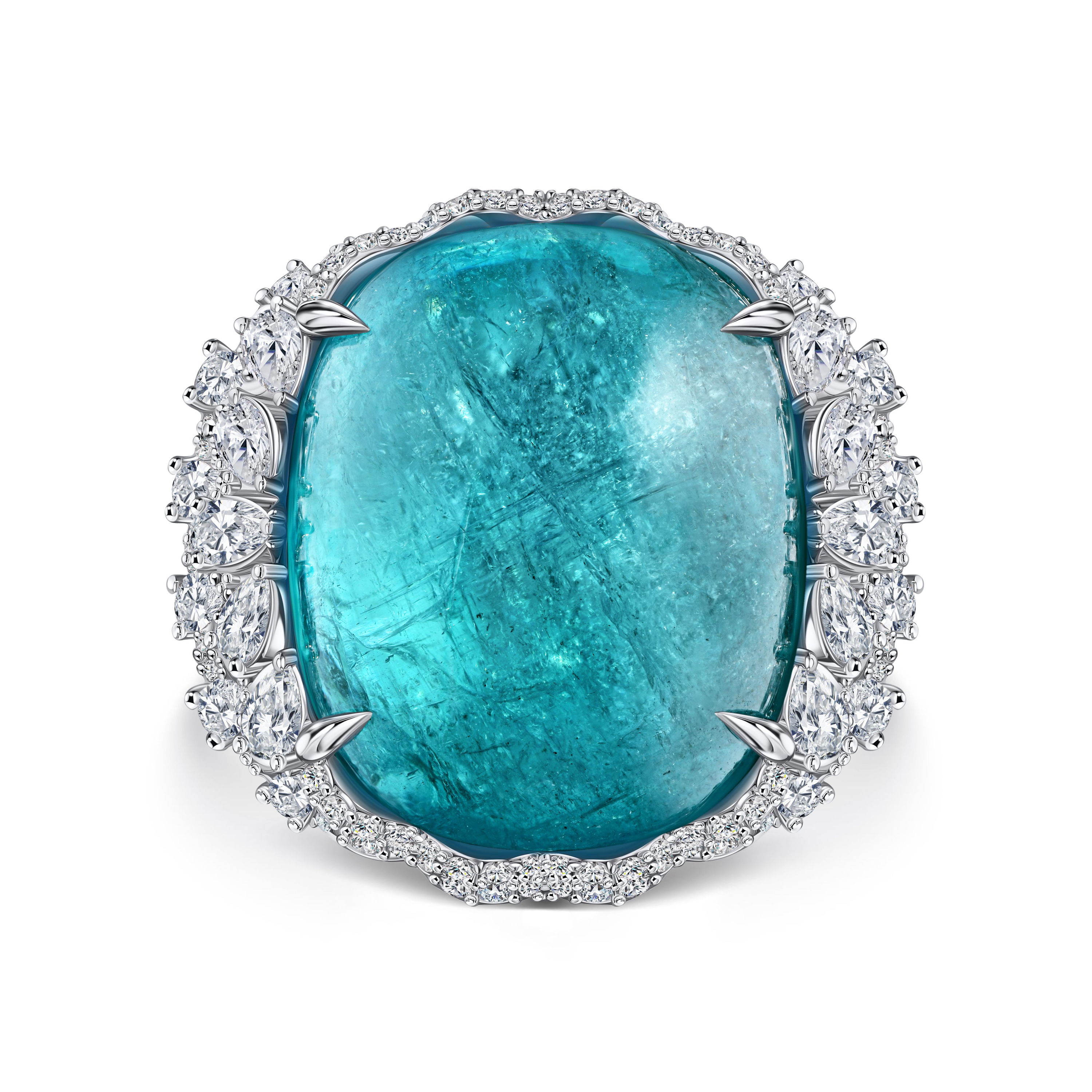 Кольцо Éclat с крупным турмалином Параиба 45.2 карат в белом золоте