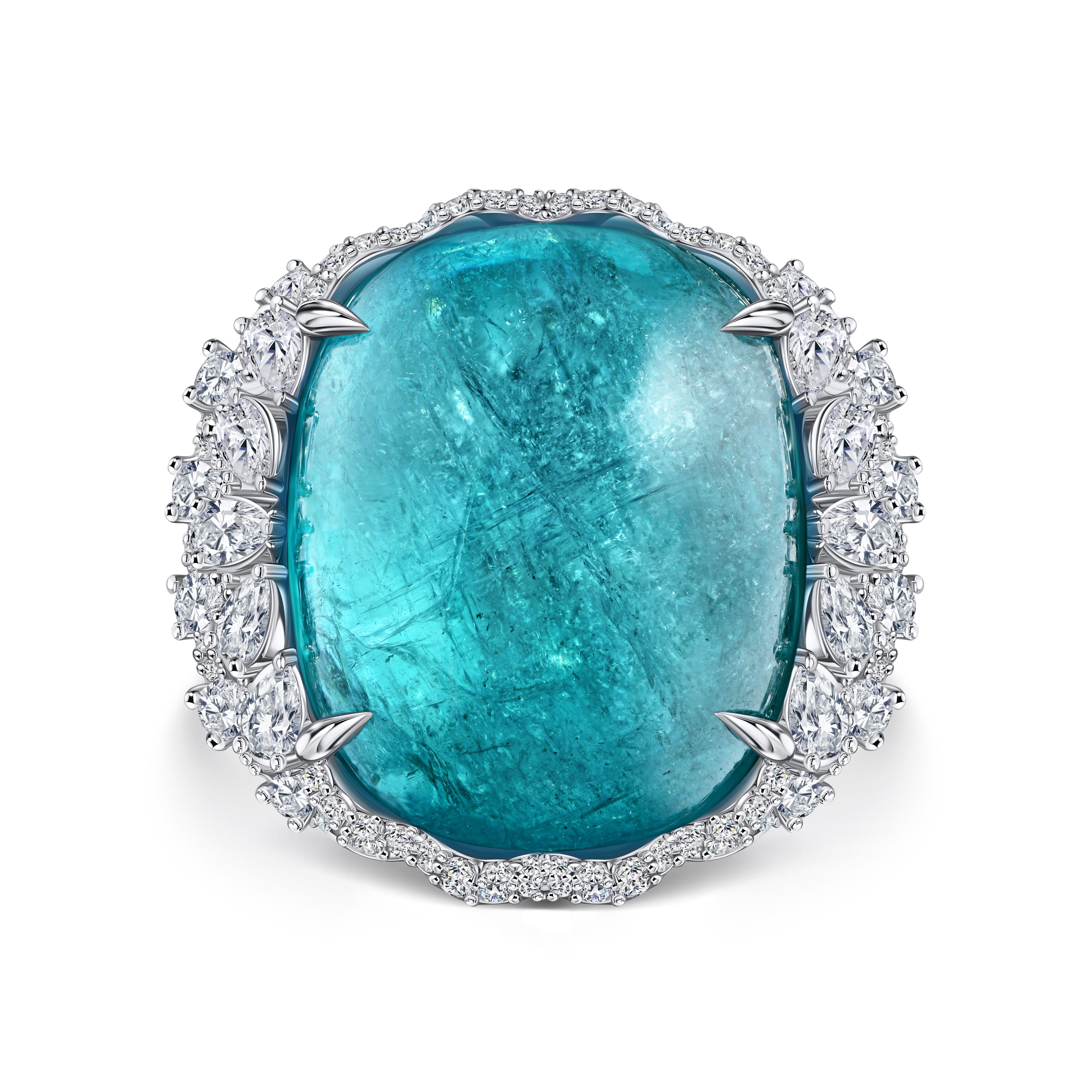 Кольцо Éclat с крупным турмалином Параиба 45.2 карат в белом золоте