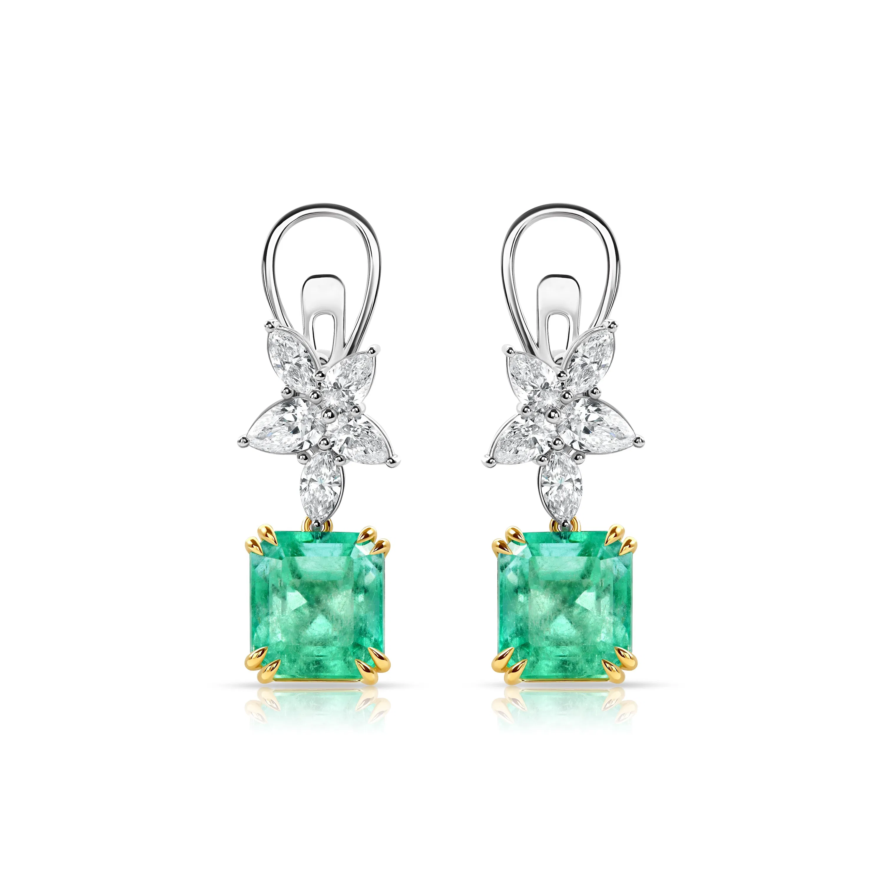 Серьги из белого золота с изумрудами 10.96 карат.