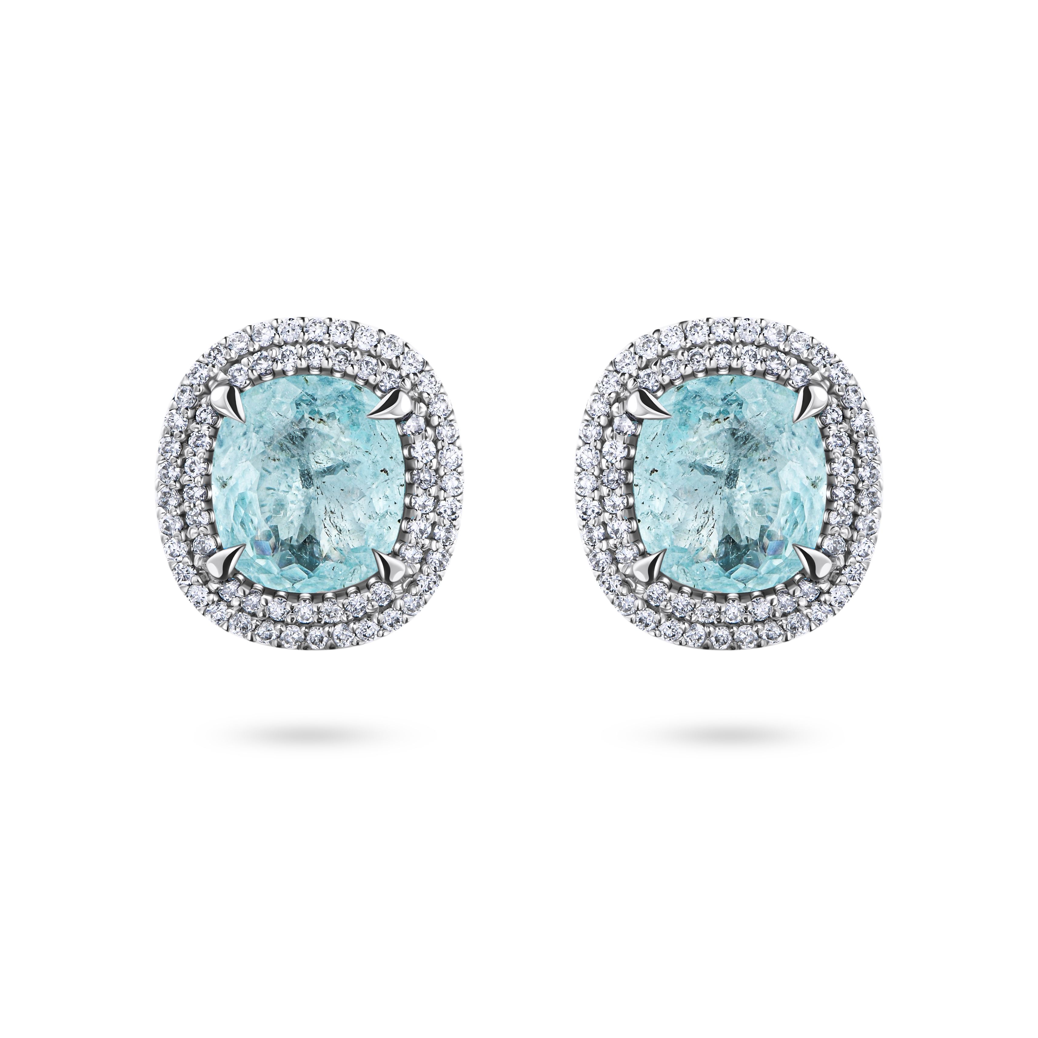 Пусеты из белого золота с турмалинами Параиба 0.76 и 1.07 карата.