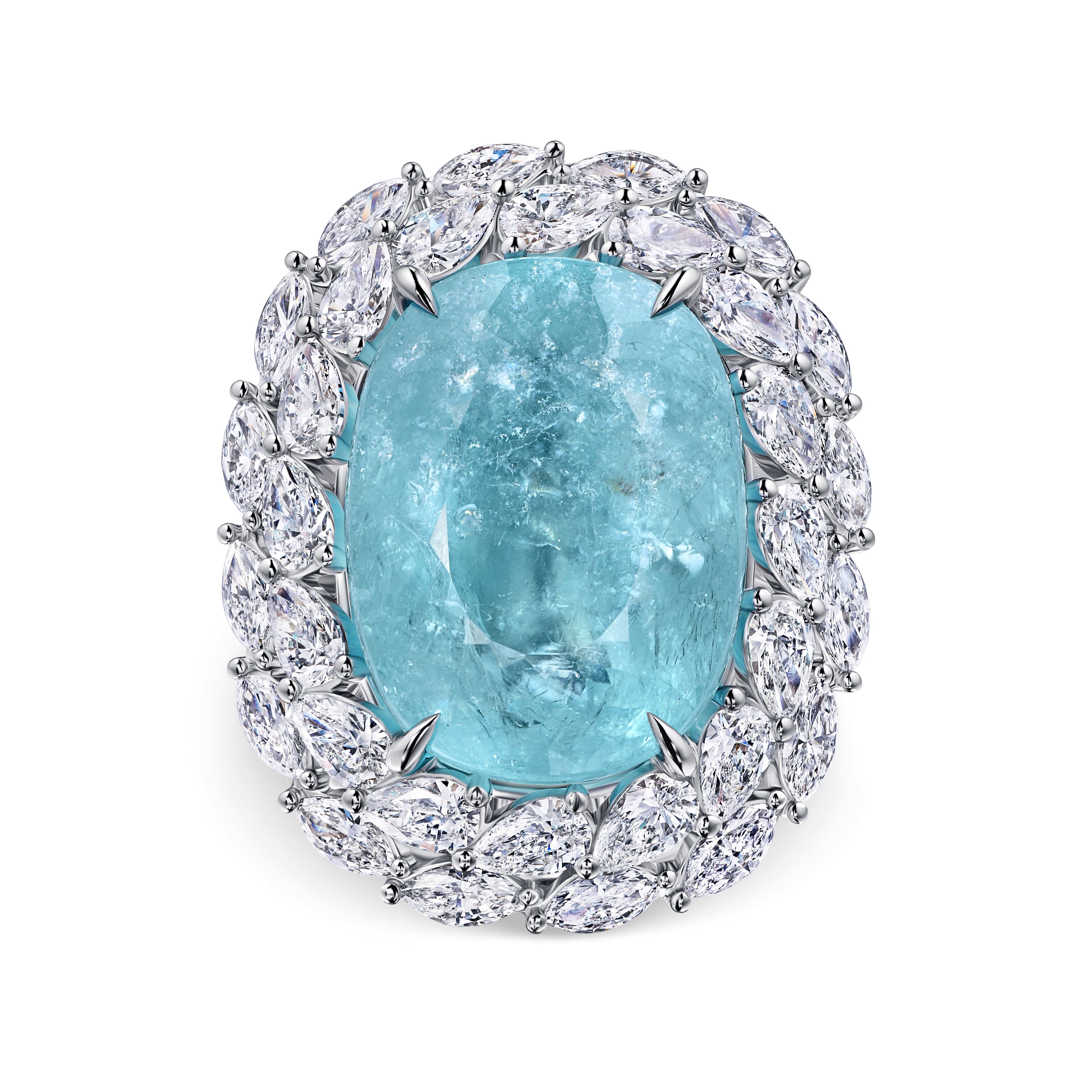 Кольцо из белого золота с турмалином Параиба 26.84 карата