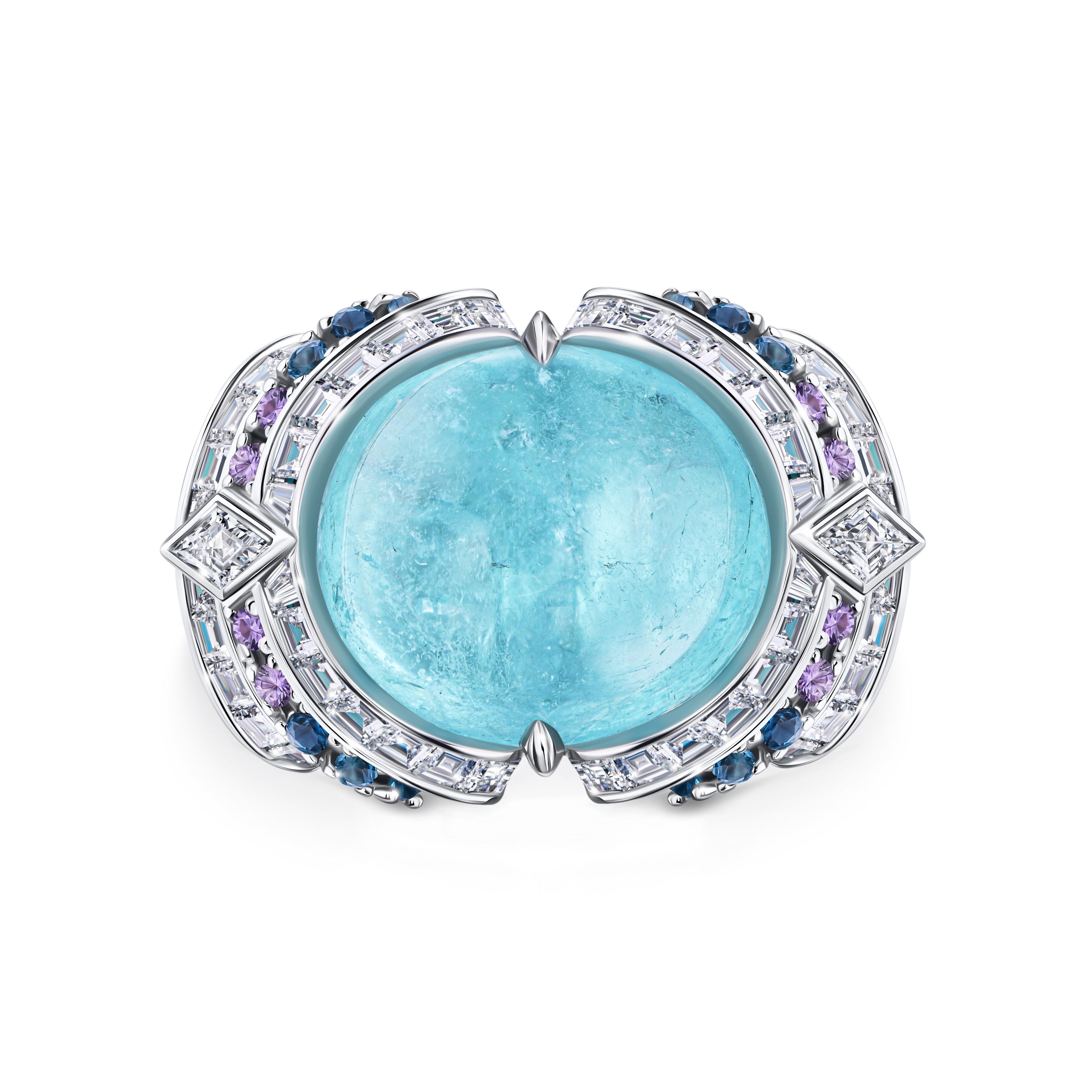 Кольцо Souffle de la Mer с турмалином Параиба 15.18 карат в белом золоте