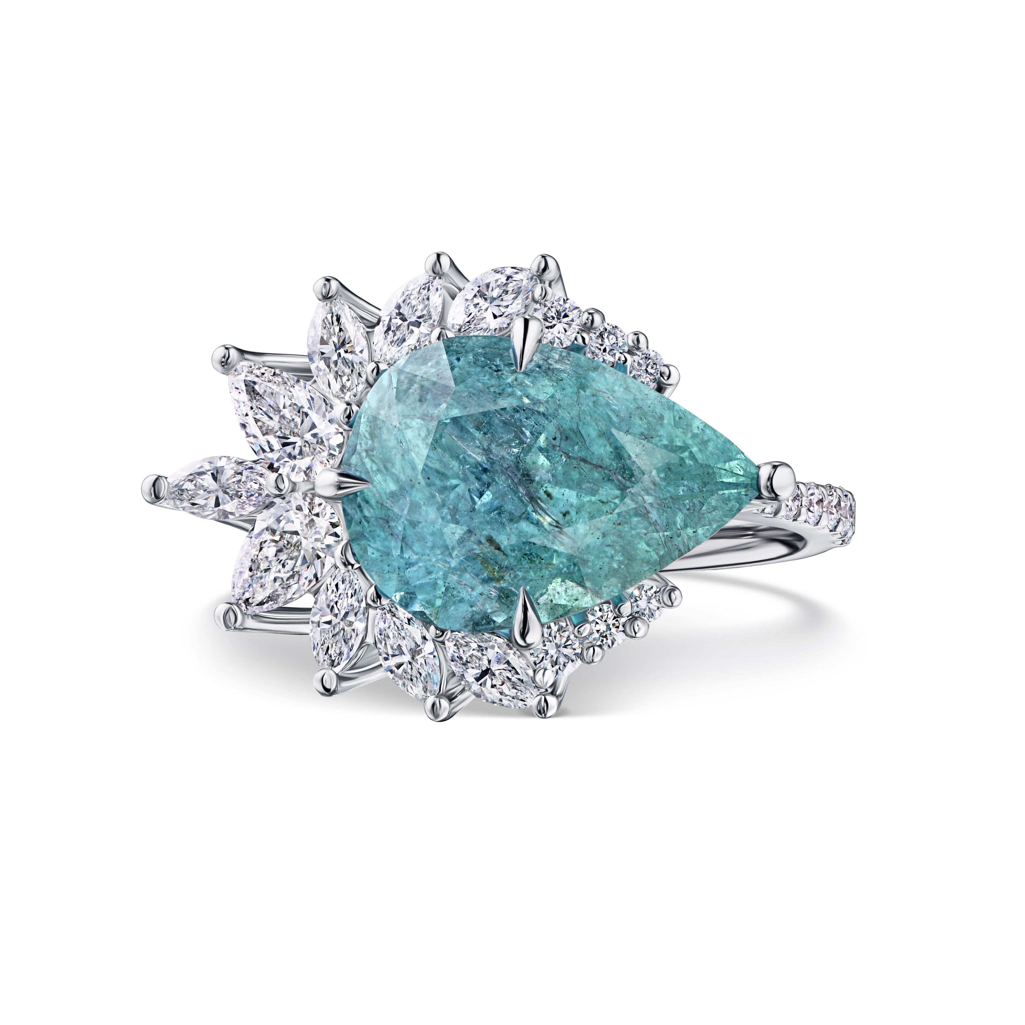 Кольцо с турмалином Параиба 4.88 карат в белом золоте