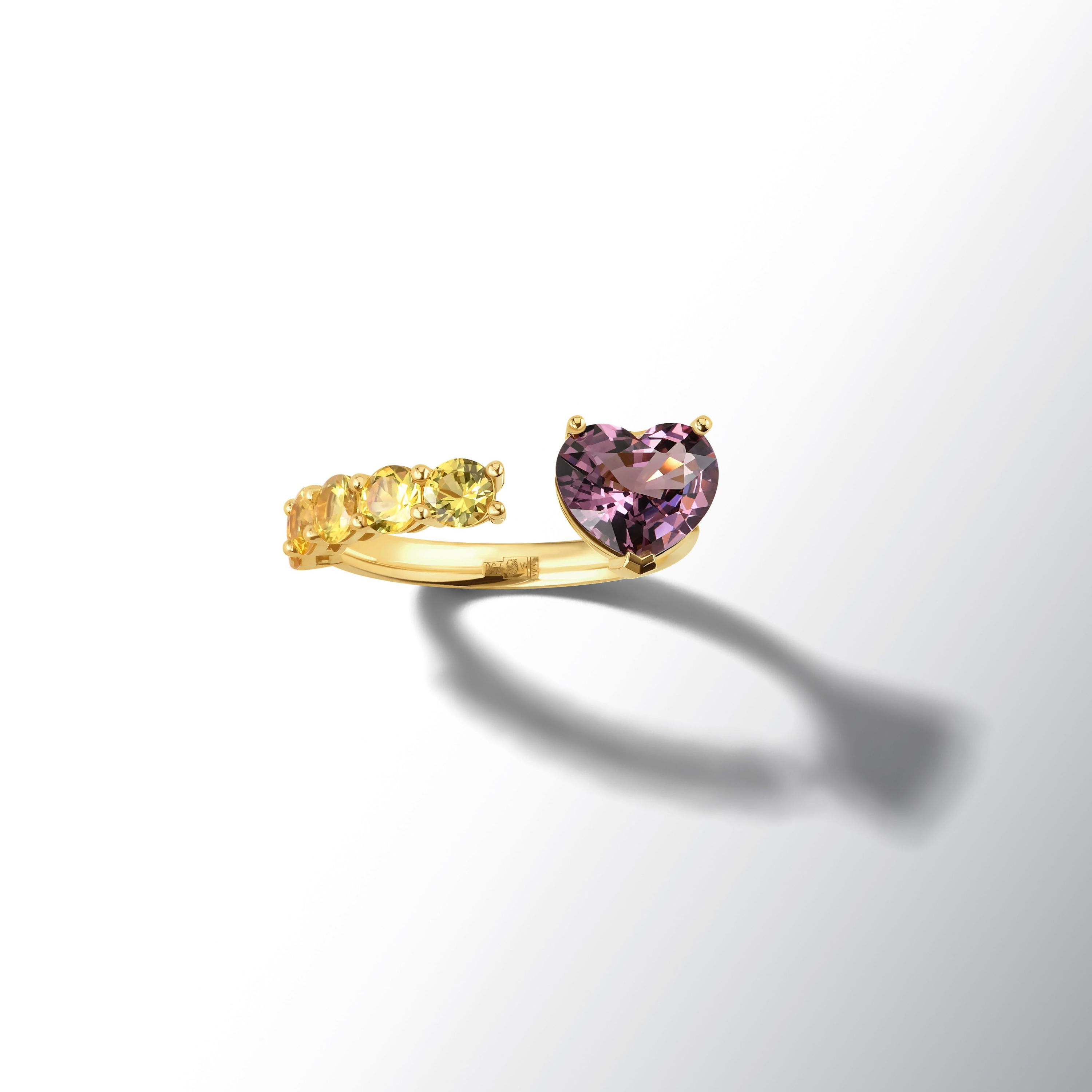 Кольцо с ягодной шпинелью и желтым сапфиром 1.59 карат в желтом золоте